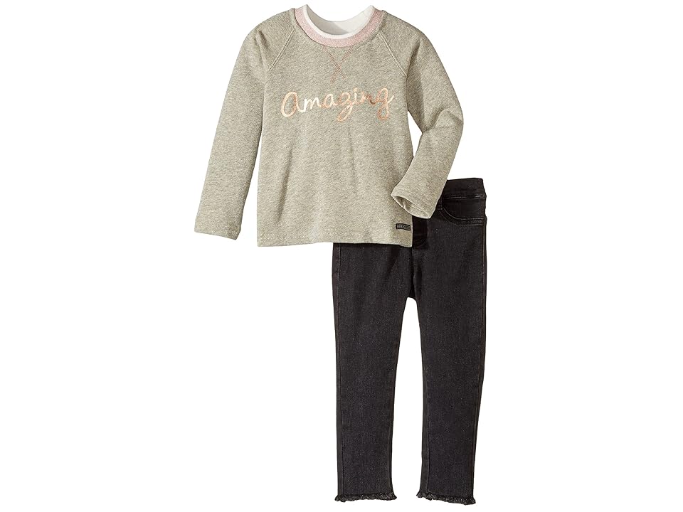 

Hudson Kids Two-Piece French Terry Pullover Stretch Denim Pants (Infant) (Black Vinatge) Girl's Active Sets