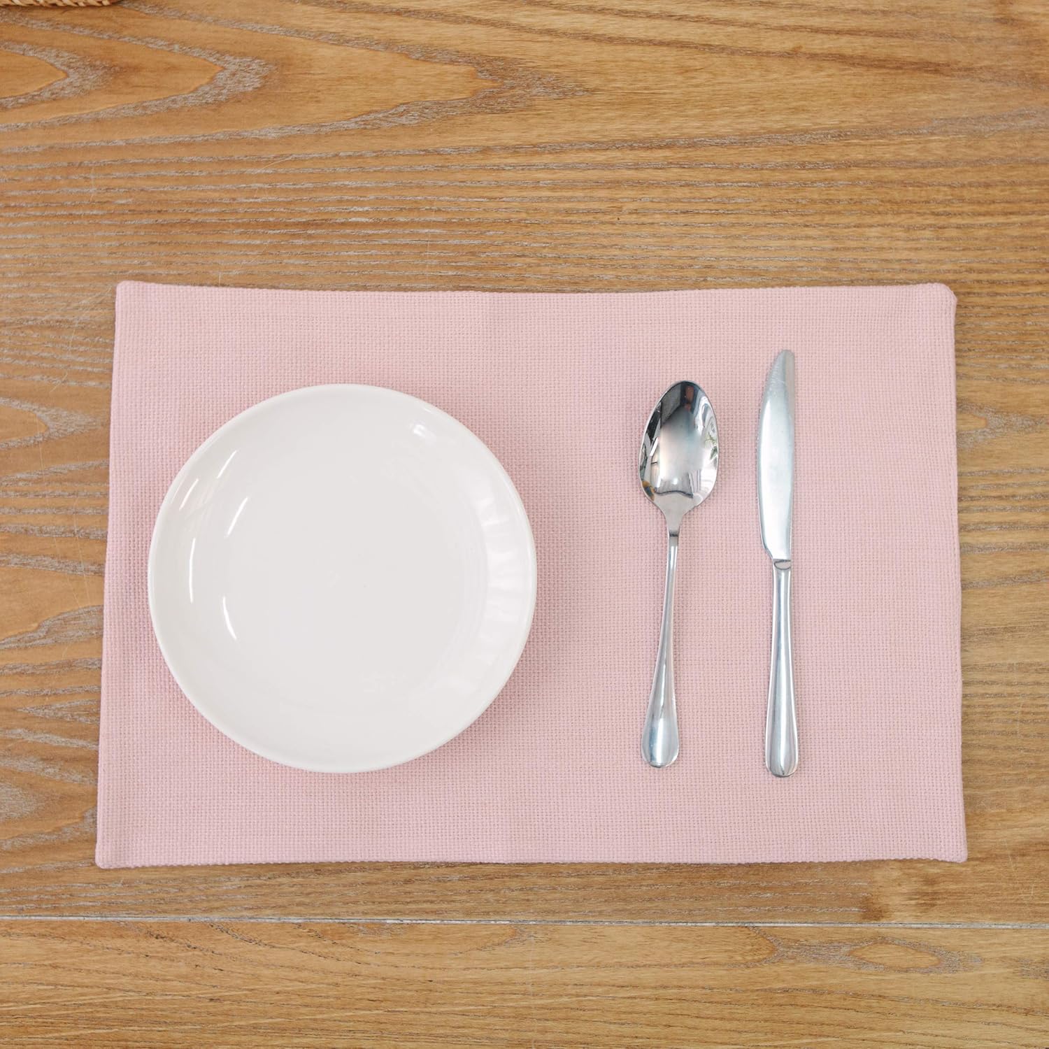 NATUS WEAVER Set of 4 Soft Linen Handmade Placemats Heat Resistant Dining Table Place Mats Kitchen Table Mats 12 x 18 Baby Pink : Home & Kitchen