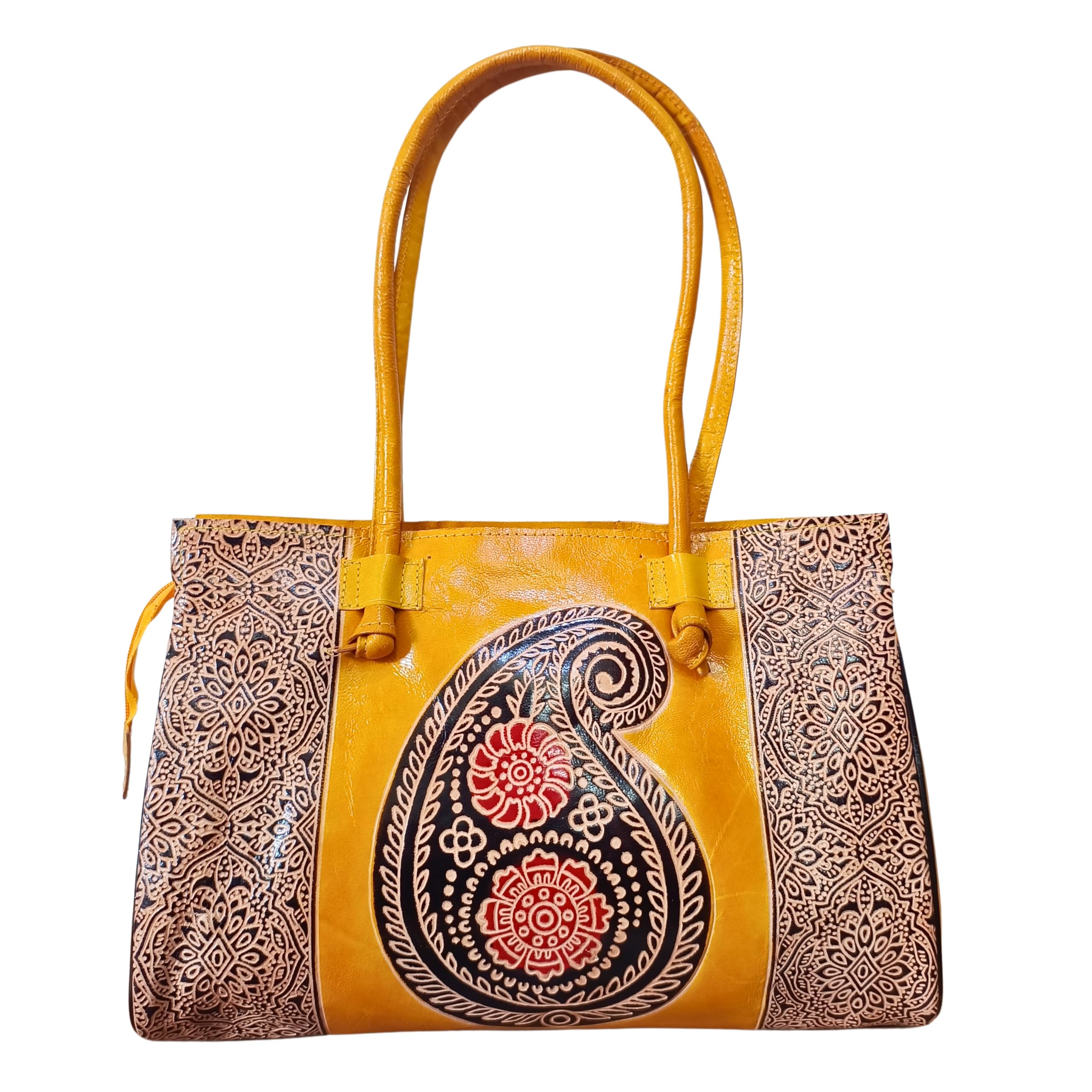 Chitrahar Shantiniketan Traditional Block Work Leather Shoulder Bag for Girls and Women. (Yellow) (B0D49VH2VN) Amazon Price History, Amazon Price Tracker