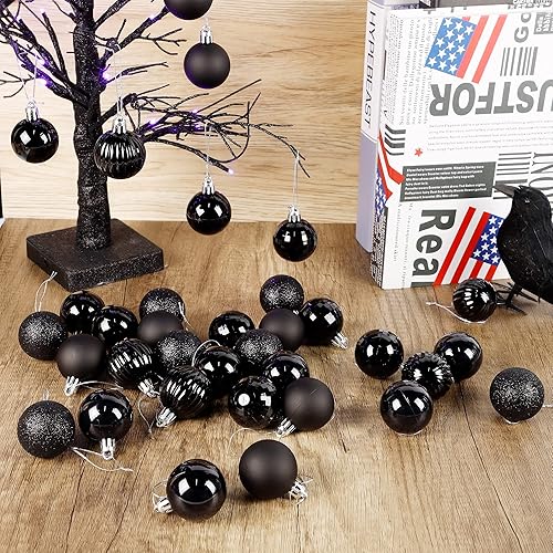 Miniatura 5 de Lulu Home Adornos colgantes de Halloween, 34 bolas de plástico preencordadas de 1.57 pulgadas, bolas de barril inastillables para fiestas, corona,