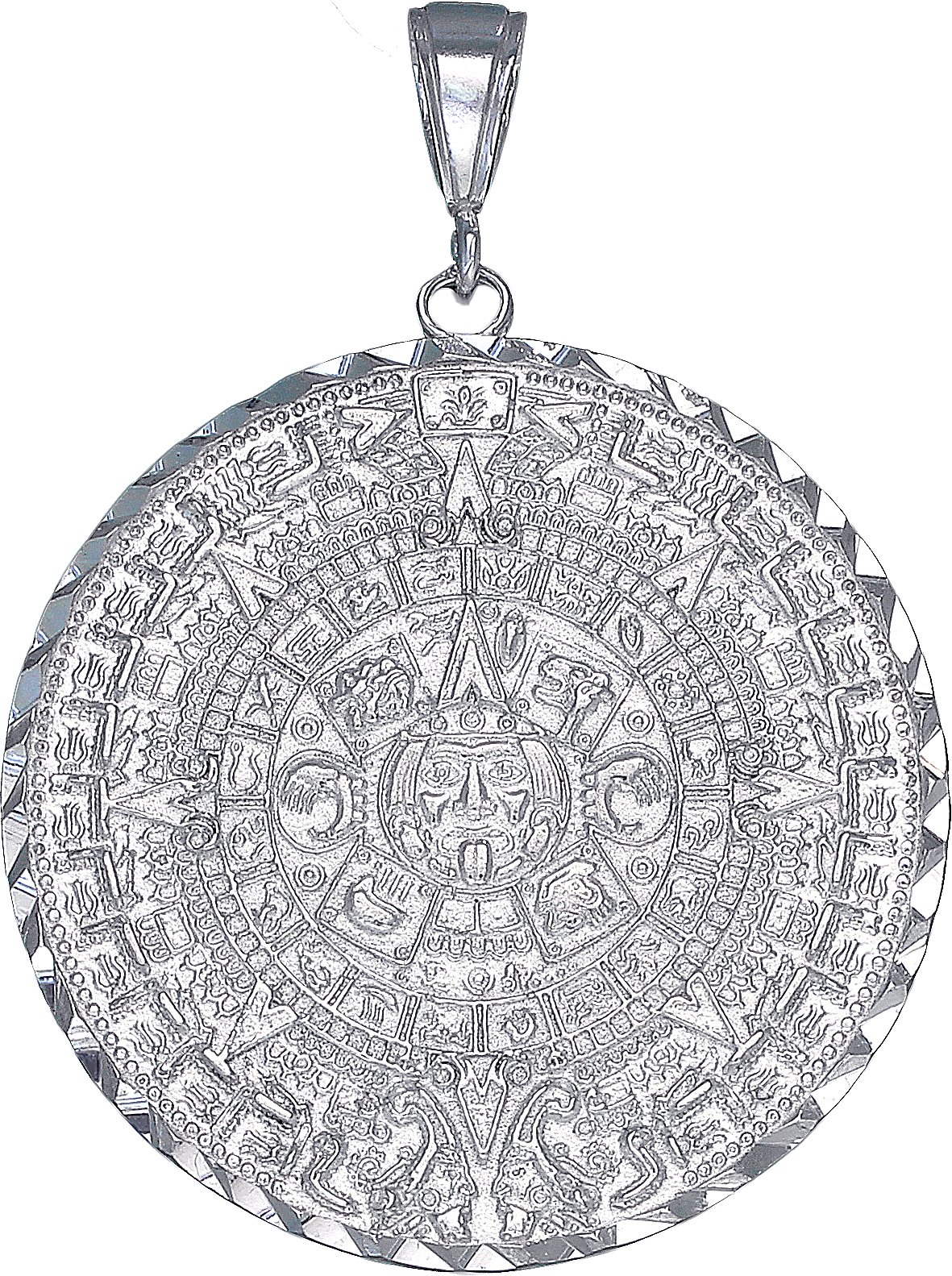 eJewelryPlus Sterling Silver Aztec Calendar Mayan Sun Charm Pendant Necklace Diamond-Cuts
