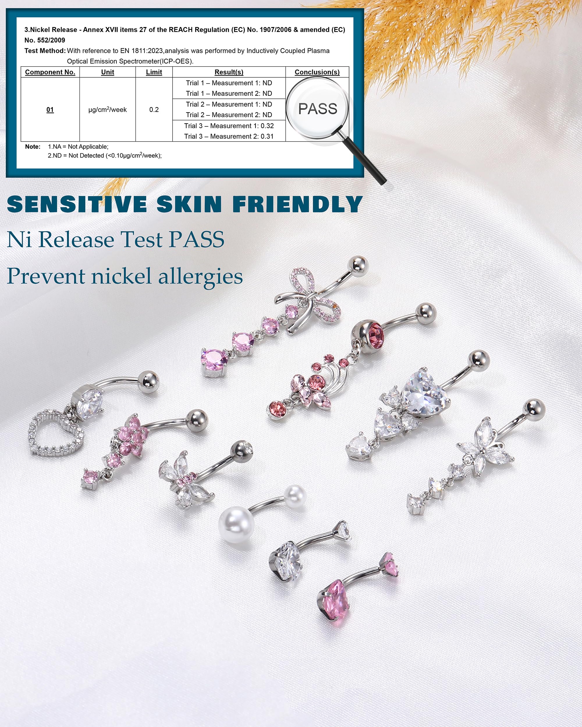 YADOCA 10Pcs 14G Bauchnabelpiercing für Damen Chirurgenstahl Rosa Blau Bauch Piercing CZ Schmetterling Schlange Clicker Nabel Ringe Körper Piercing Schmuck