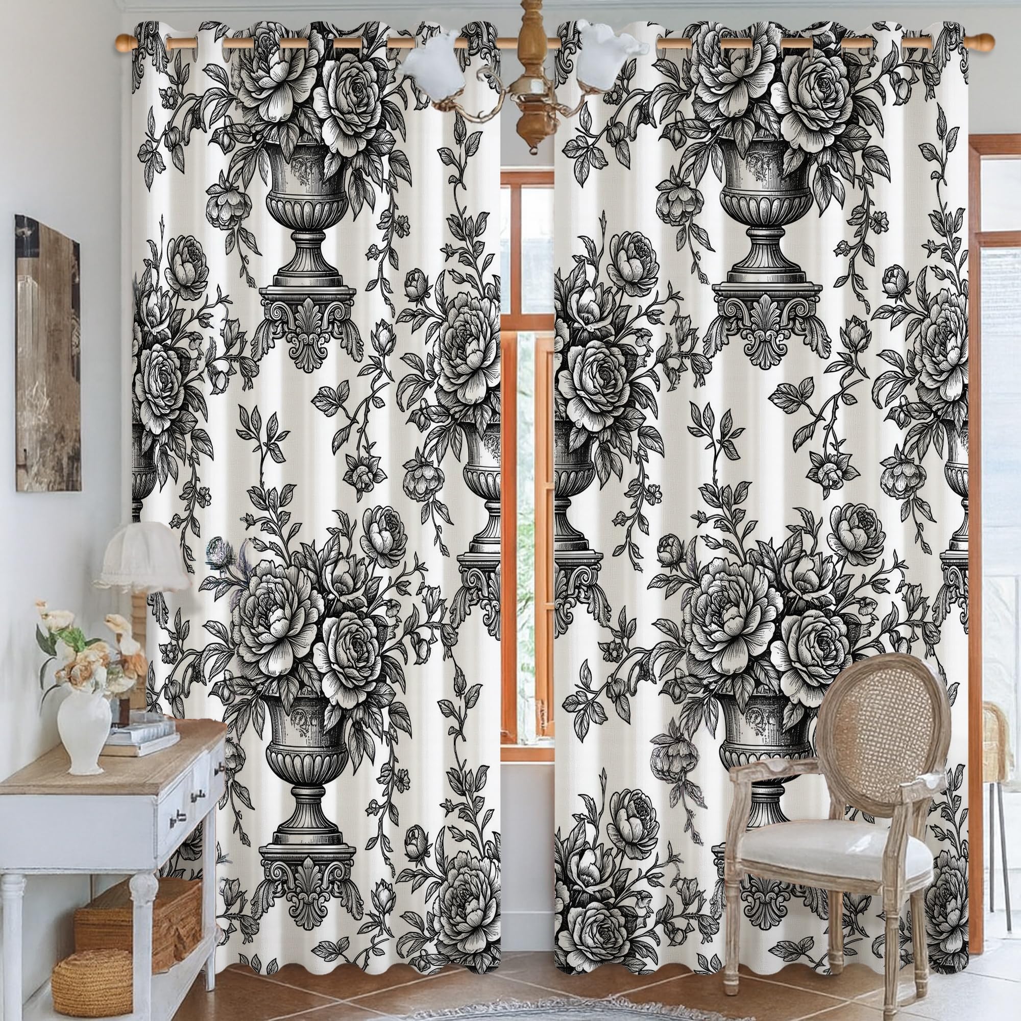 Rideaux occultants roses 132x241 cm à motif floral élégant pour le salon