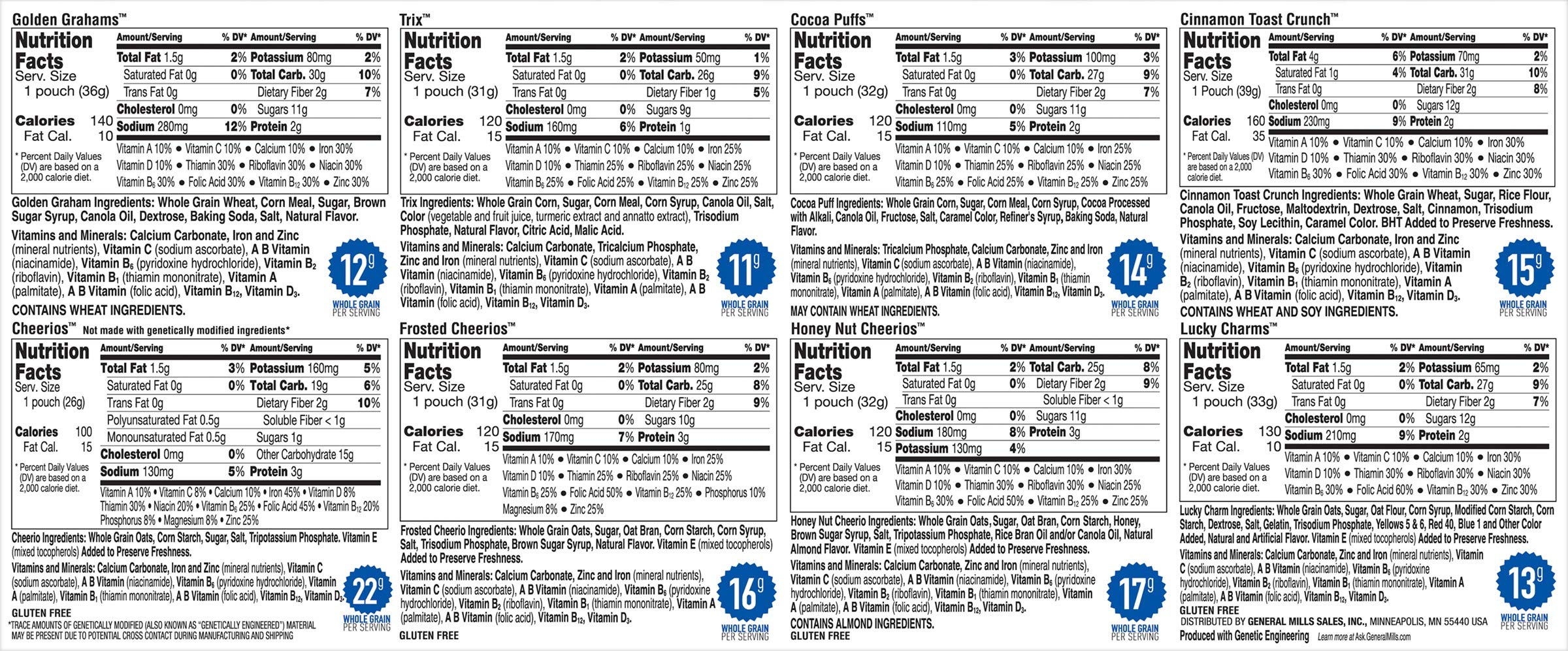 American Breakfast Cereal Variety 8 Pack Lucky Charms, Cinnamon Toast