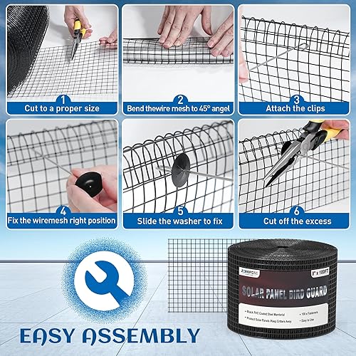 Miniatura 6 de Panel solar de 8 pulgadas x 100 pies, protector de pájaros para paneles solares con 100 sujetadores de acero inoxidable, alambre de red de paloma