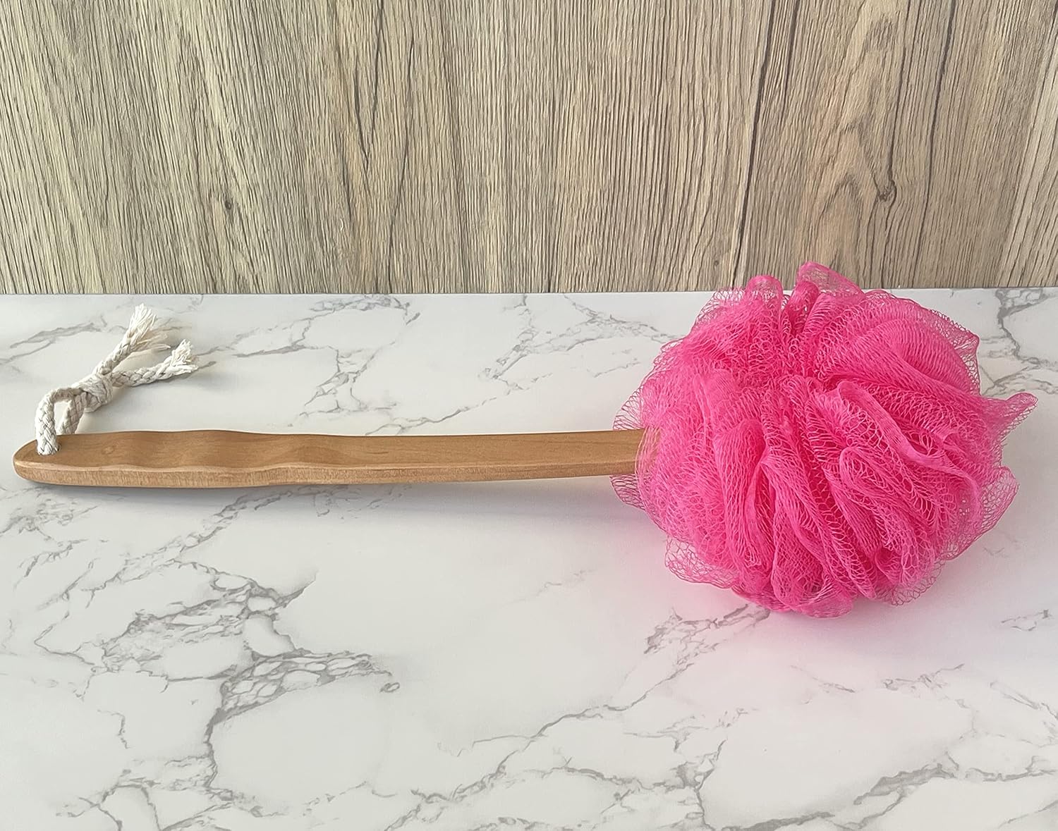 Shower Loofah Body & Back Scrubber - Exfoliating Loofah luffa Bath Brush On a Stick - with Long Wooden Handle Back Brush for Men & Women - Easy Reach Body Wash & Lotion Applicator（ 2 Pack- Red）