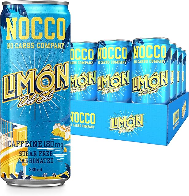 NOCCO Energy Drink | BCAA, 180mg Caffeine sugar free drinks enhanced with amino acids and vitamins | pre workout fizzy drinks 12 x 330ml (Limon Del Sol)