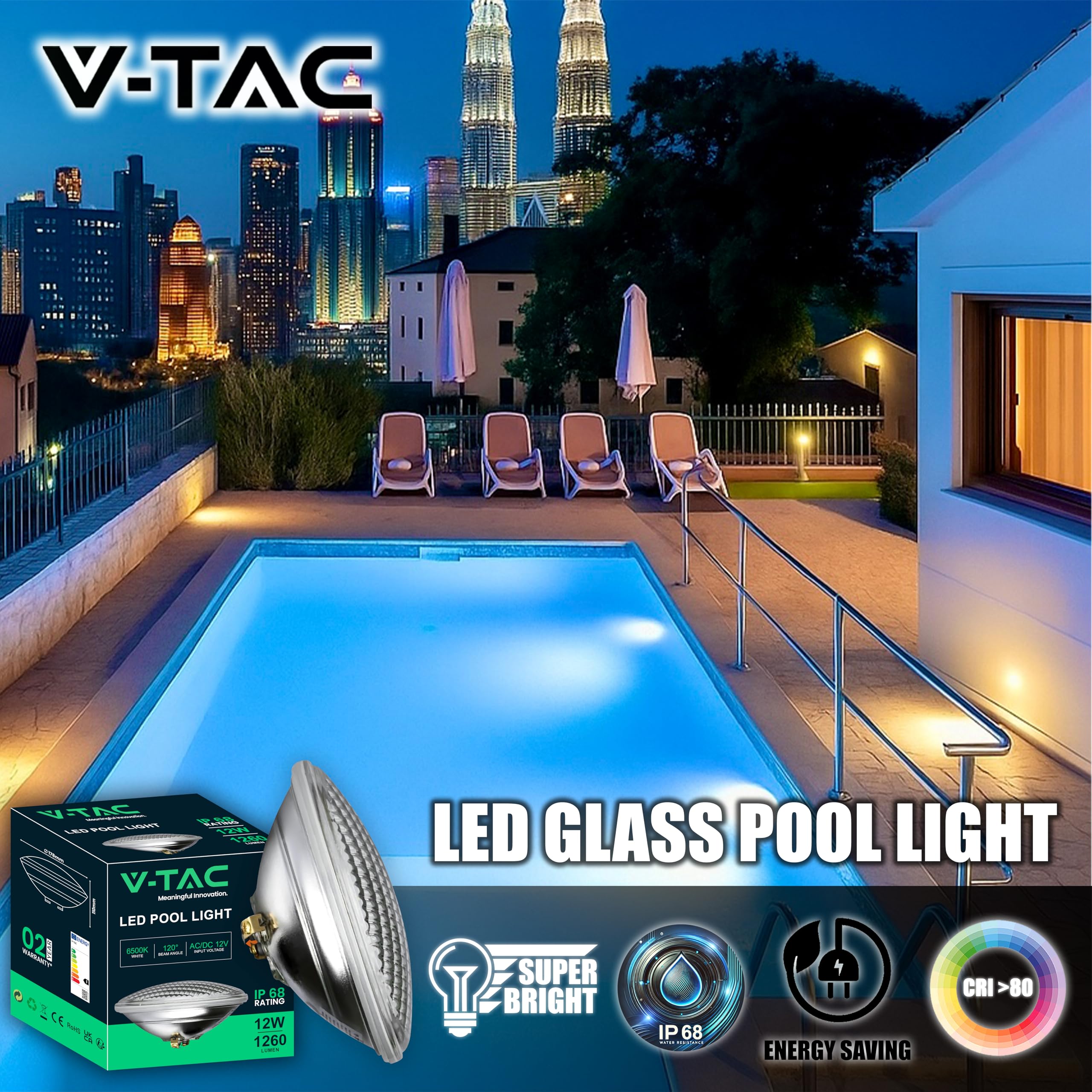 V-TAC Lampada Led da Piscina 12W - PAR56 - Lampada in Vetro Antiurto per Illuminazione Piscine e Fontane - 1260 Lumen - Luce Subacquea - Risparmio Energetico - IP68 - Luce Fredda