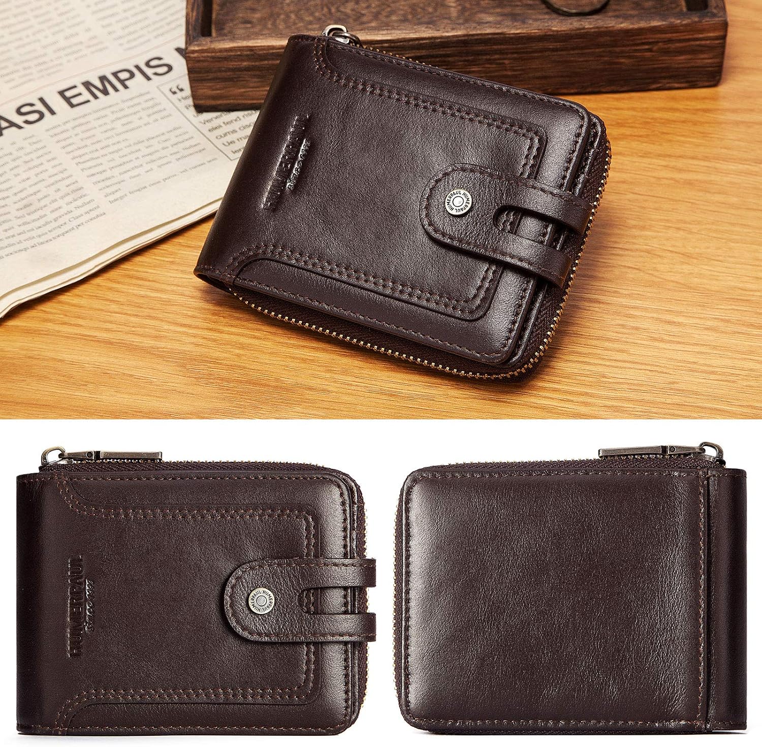 HUMERPAUL Leather Bifold Wallets for Men with RFID Blocking Large Capacity ID's Window Front Pocket Mens Wallet (Coffee) - Image 3
