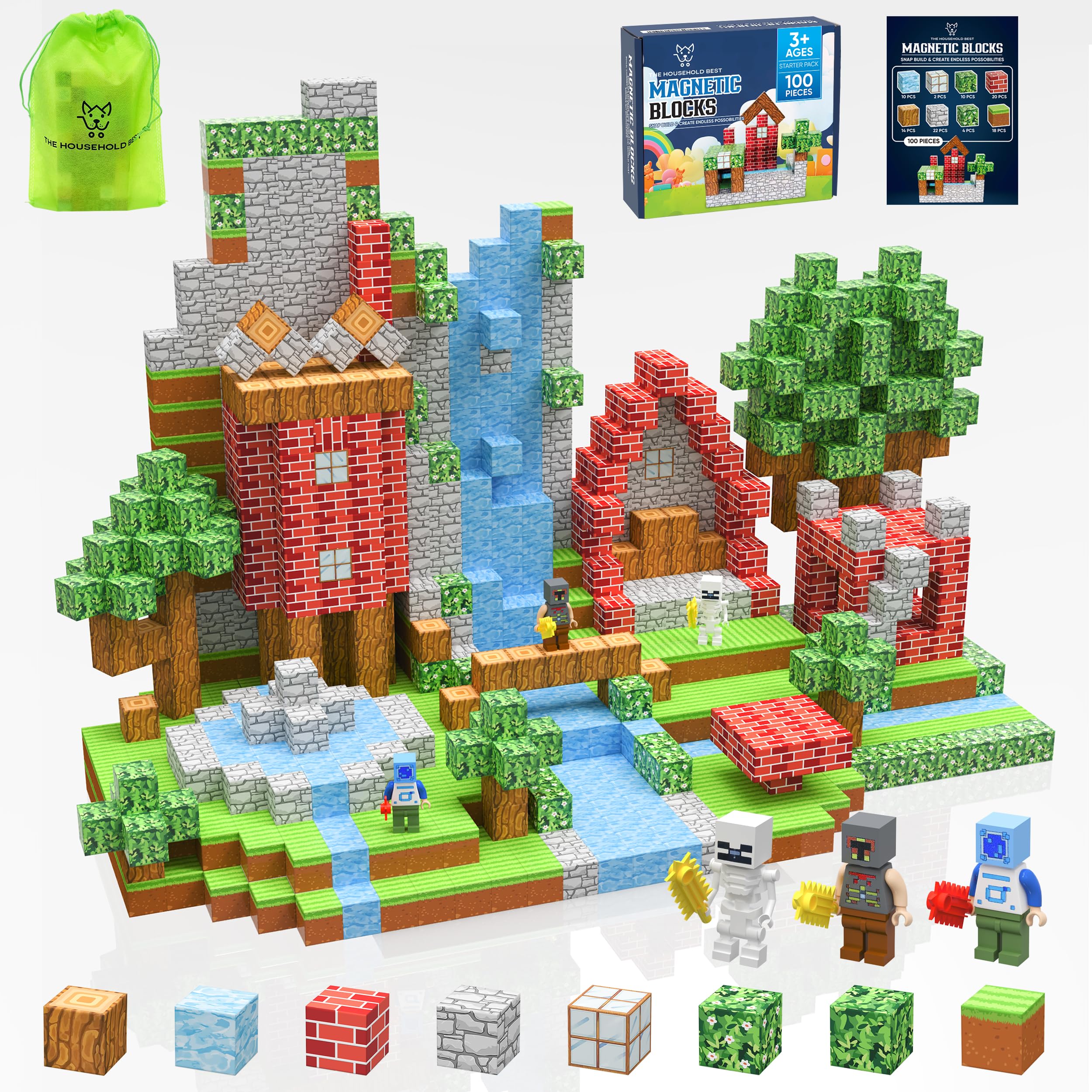 THB 100 PCS Magnetic Building Blocks for Kids – Magnetic Building Blocks for Kids Ages 4-8, STEM Educational Magnet Toys, Construction Set for Boys &