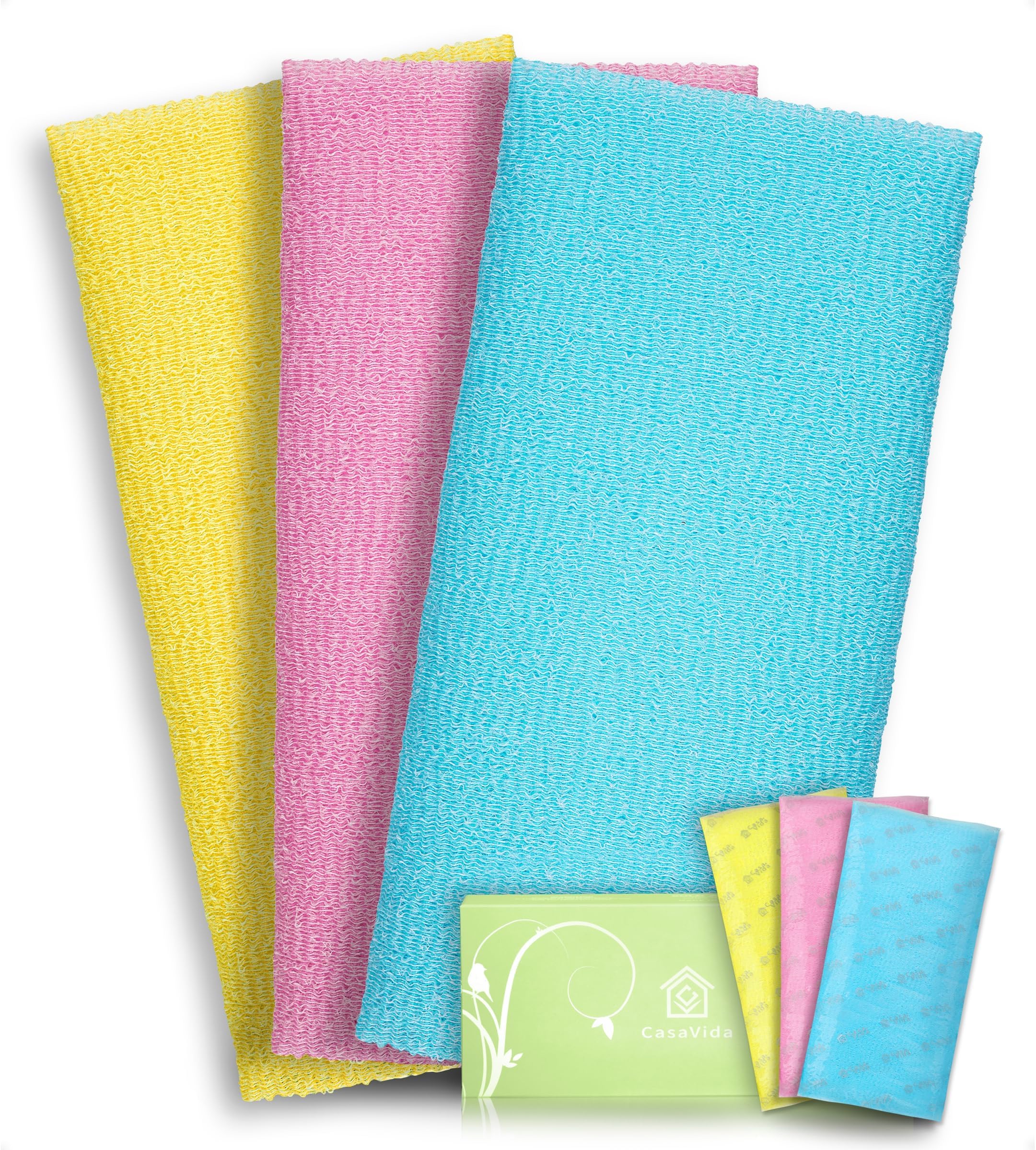 Exfoliating Washcloth Japanese Beauty Washcloth Nylon Bath Sponge Korean Loofah Towel Puff Large Wash Cloth Body Scrub Premium Bath Washcloths Exfoliating Shower Towel Back Scrubber 3 Pack by
