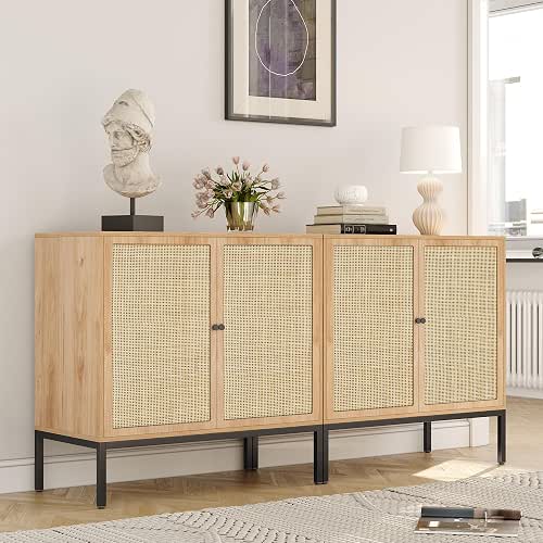 Yechen Set of 2 63" Sideboard Cabinet with Natural Rattan