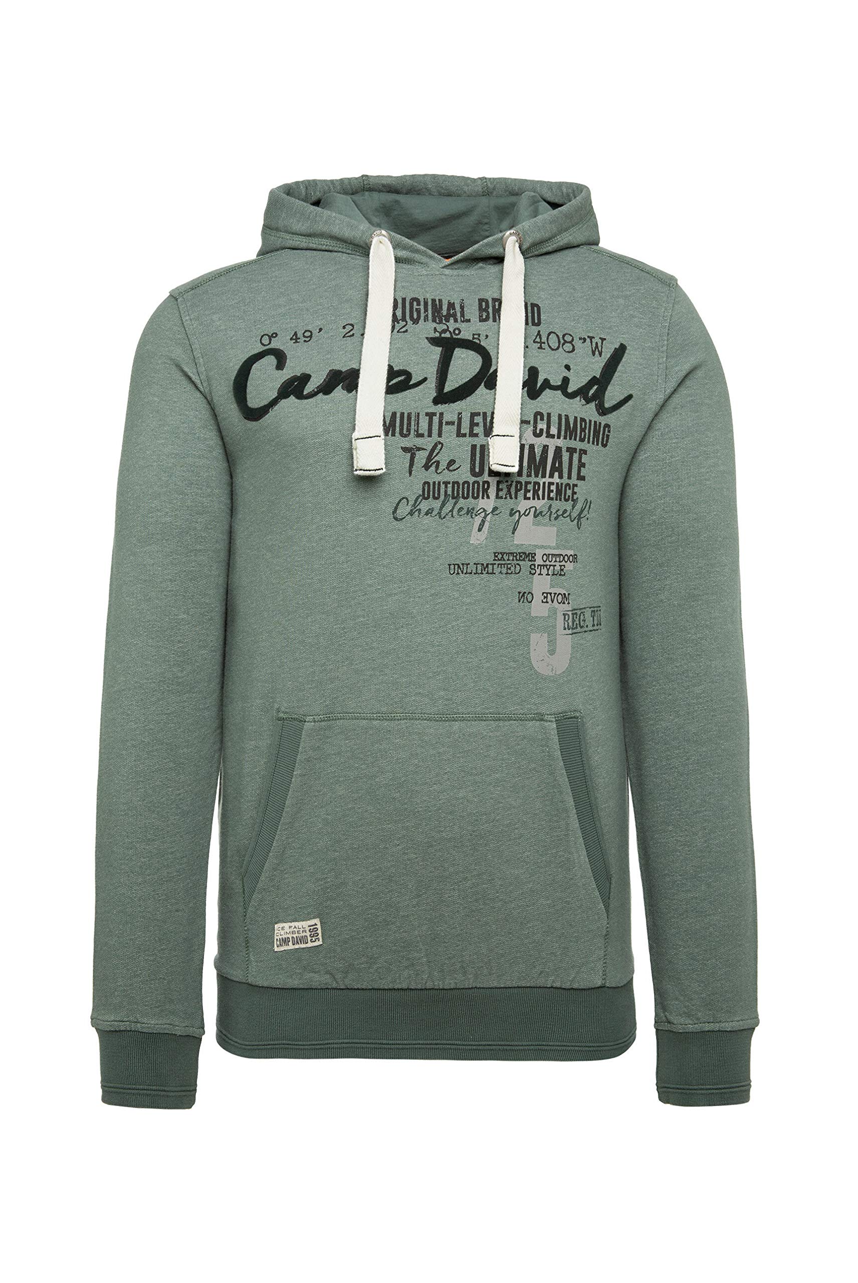 Camp David Herren Hoodie mit beidseitigen Logo-Applikationen, Grün, XXL, Langarm, Mit Kapuze, Buchstabenmuster, Herrenbekleidung, Männer, Erwachsene Männer, Freizeit, Sport
