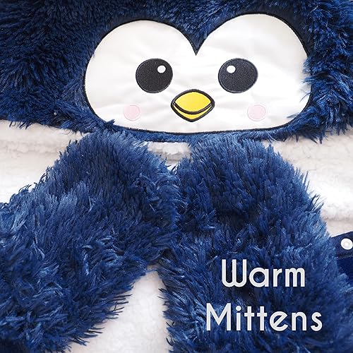 Miniatura 5 de Manta con capucha de pingüino para adultos, forro polar Sherpa con capucha de pingüinos, regalos de pingüinos para niñas, mujeres, hombres y niños,