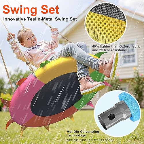 Miniatura 4 de Columpio de platillo para niños al aire libre, columpio de árbol resistente de 400 libras con correas y cuerdas ajustables, asiento al aire libre