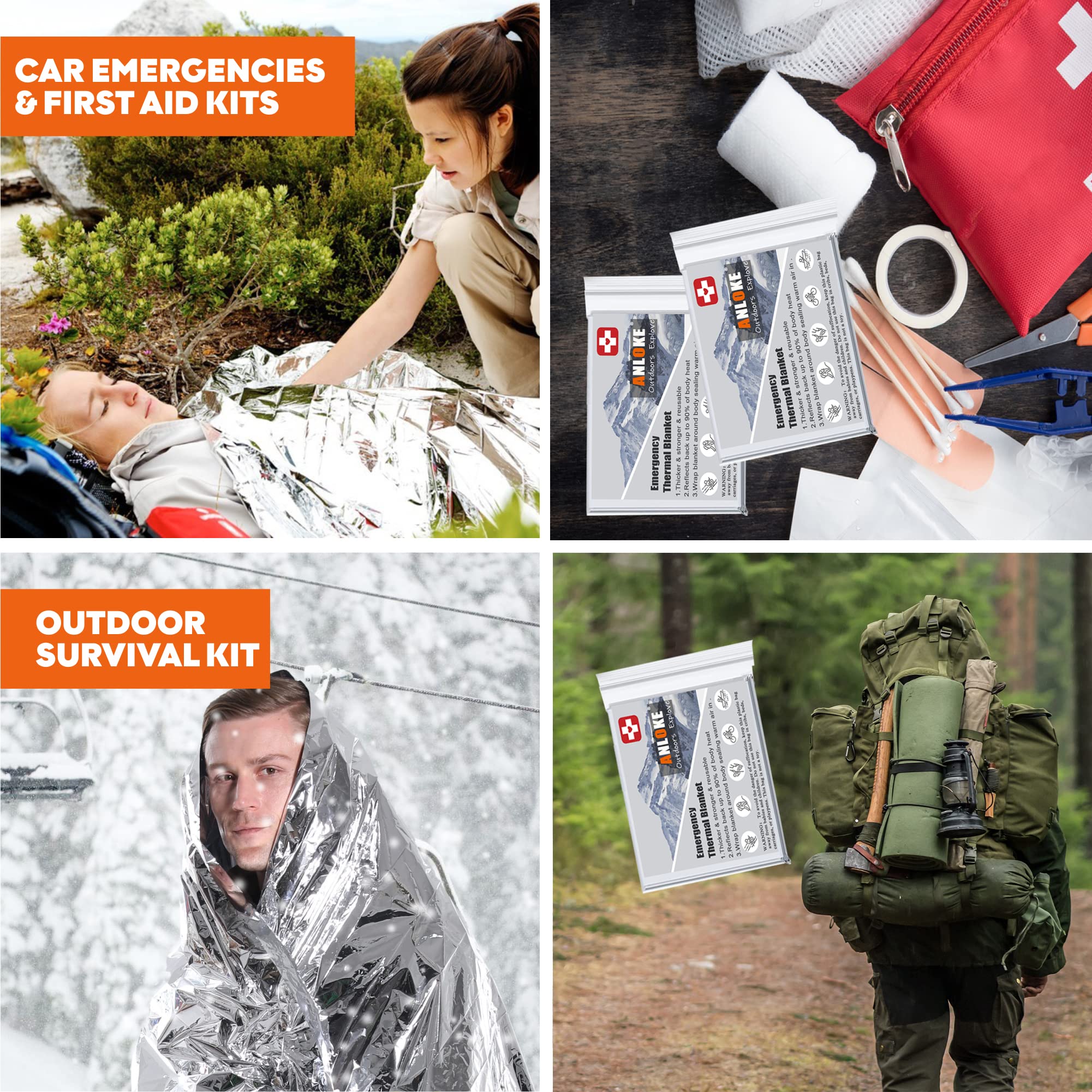ANLOKE Mantas de emergencia (paquete de 10) – Espacio esencial para equipo de senderismo, kits de supervivencia y kit de emergencia