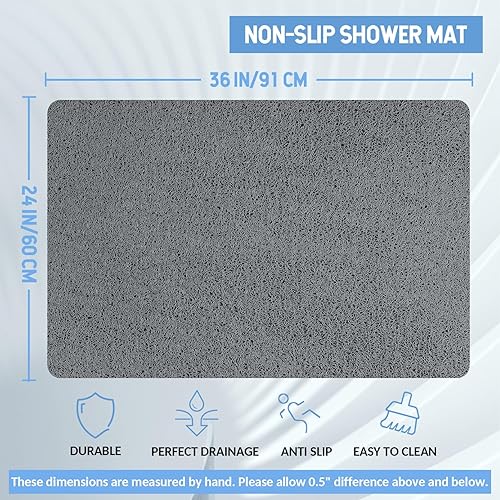 Miniatura 2 de Tapete antideslizante de secado rápido para tina y ducha, tapete exfoliante para pies, para baño, cocina u hotel, gris, 36 x 24 pulgadas (91 x 61 cm)