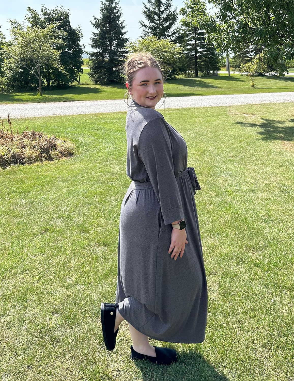 IN'VOLAND Womens Plus Size Kimono Robes Long Knit Bathrobe V Neck Ladies Loungewear Lightweight Soft Sleepwear 1X-5X - Image 4