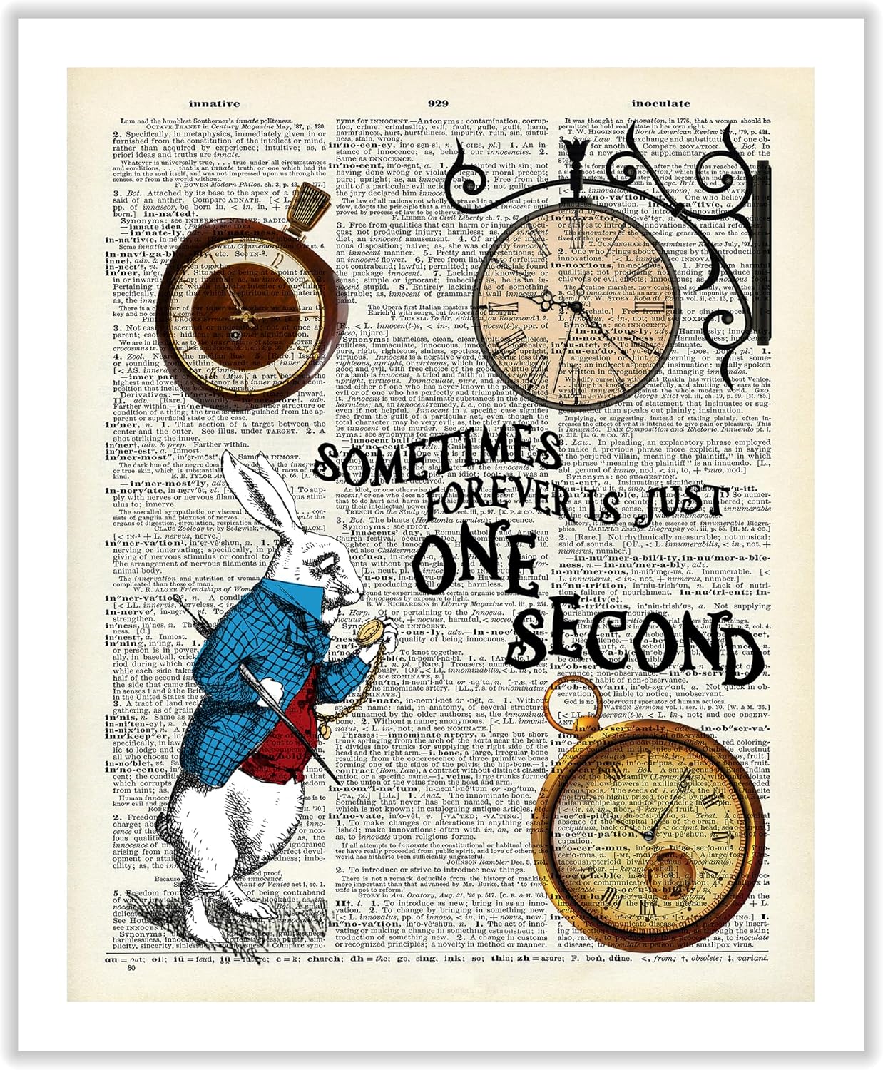 Poster Master Dictionary Art Canvas - Cheshire Cat Print - We're All Mad Here Art - Gift for Boy, Girl - Alice Wonderland Decor for Nursery, Bedroom, Kid's Room - 8x10 STRETCHED Canvas