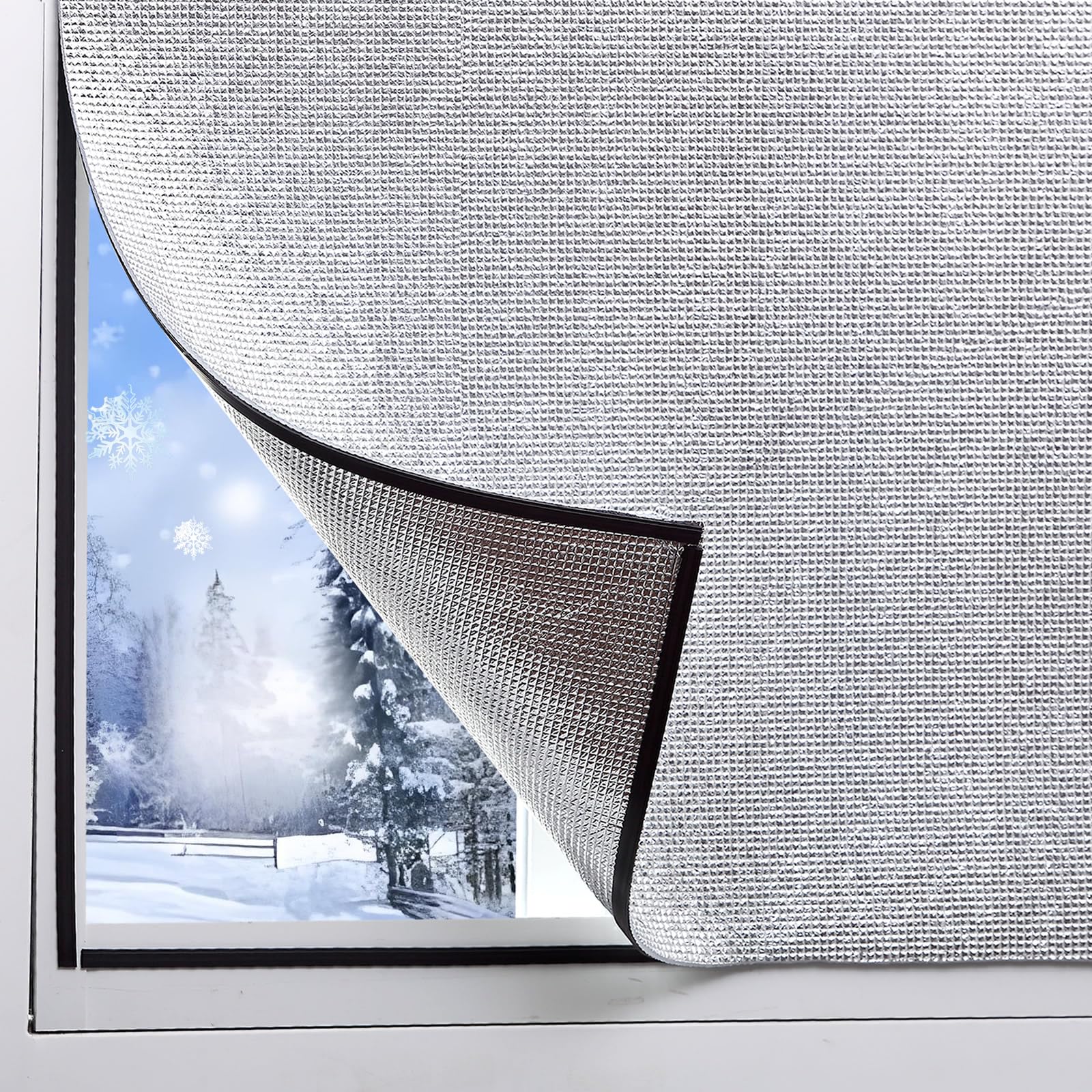 Magnetic Aluminum Film Kit Suitable for Winter and Summer,Magnetic Strip and Heat Reflective Aluminum Film Kit Suitable for Home Window,RV Window,Self Adhesive Easy to Install (129x150cm)