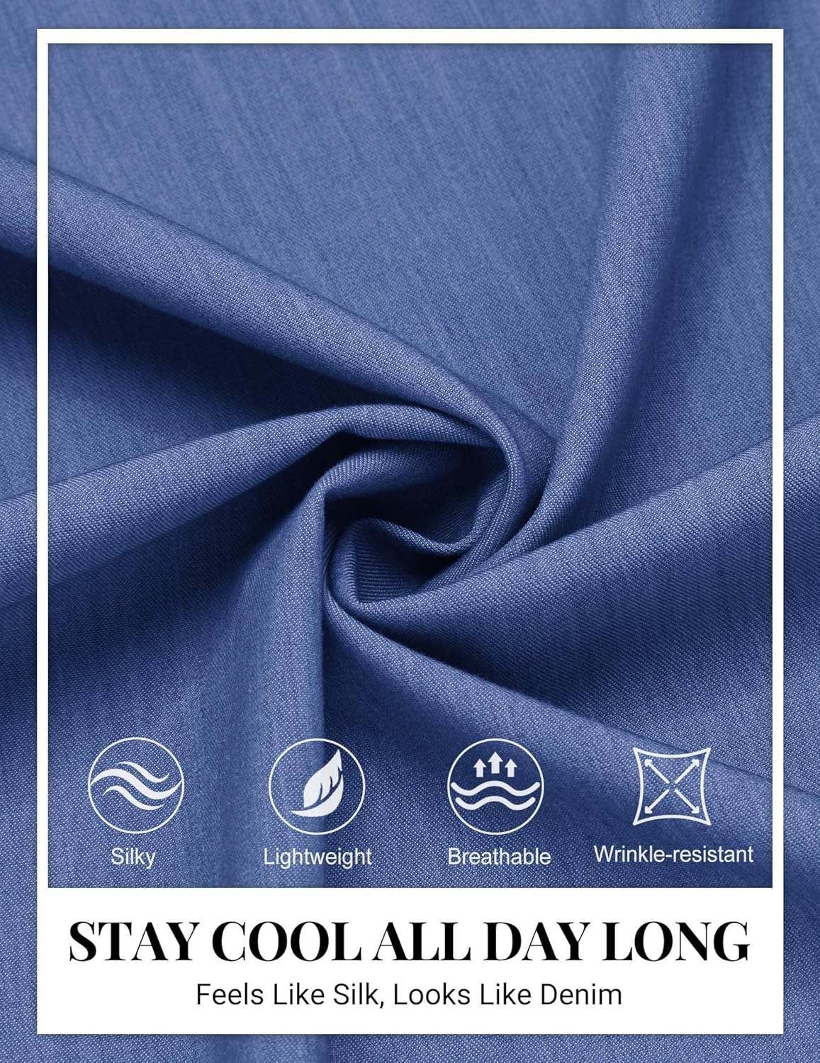 COOFANDY Mens Button Down Short Sleeve Shirt Casual Summer Stretch Denim Dress Shirts with Pocket - Image 5