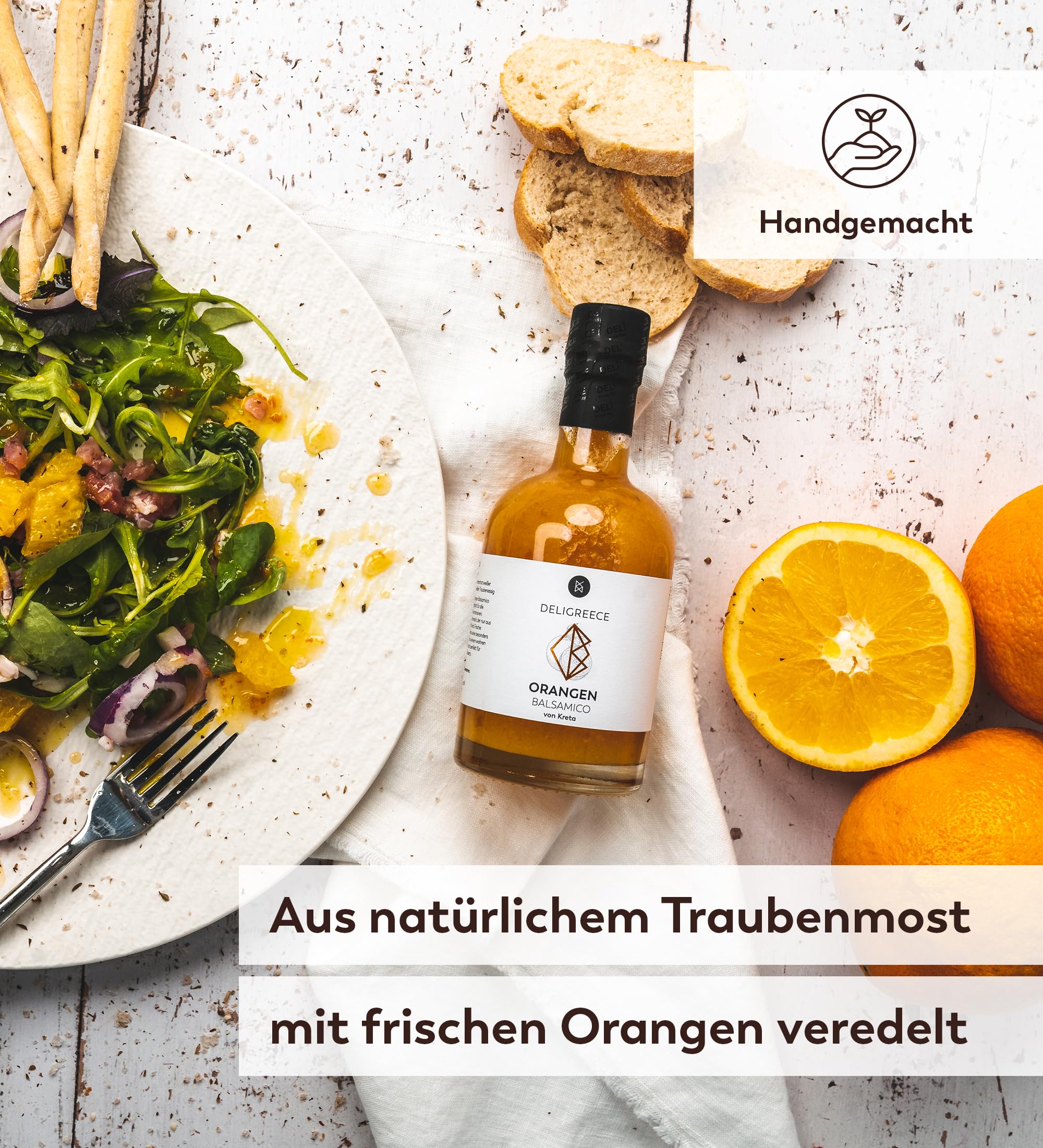 Deligreece Orangen Balsamico Essig | Traditionell hergestellter Balsamico von Kreta | Fruchtiger und milder Balsamico mit frischen Orangen | Handgemachter Weißweinessig aus Griechenland (250ml) - 3