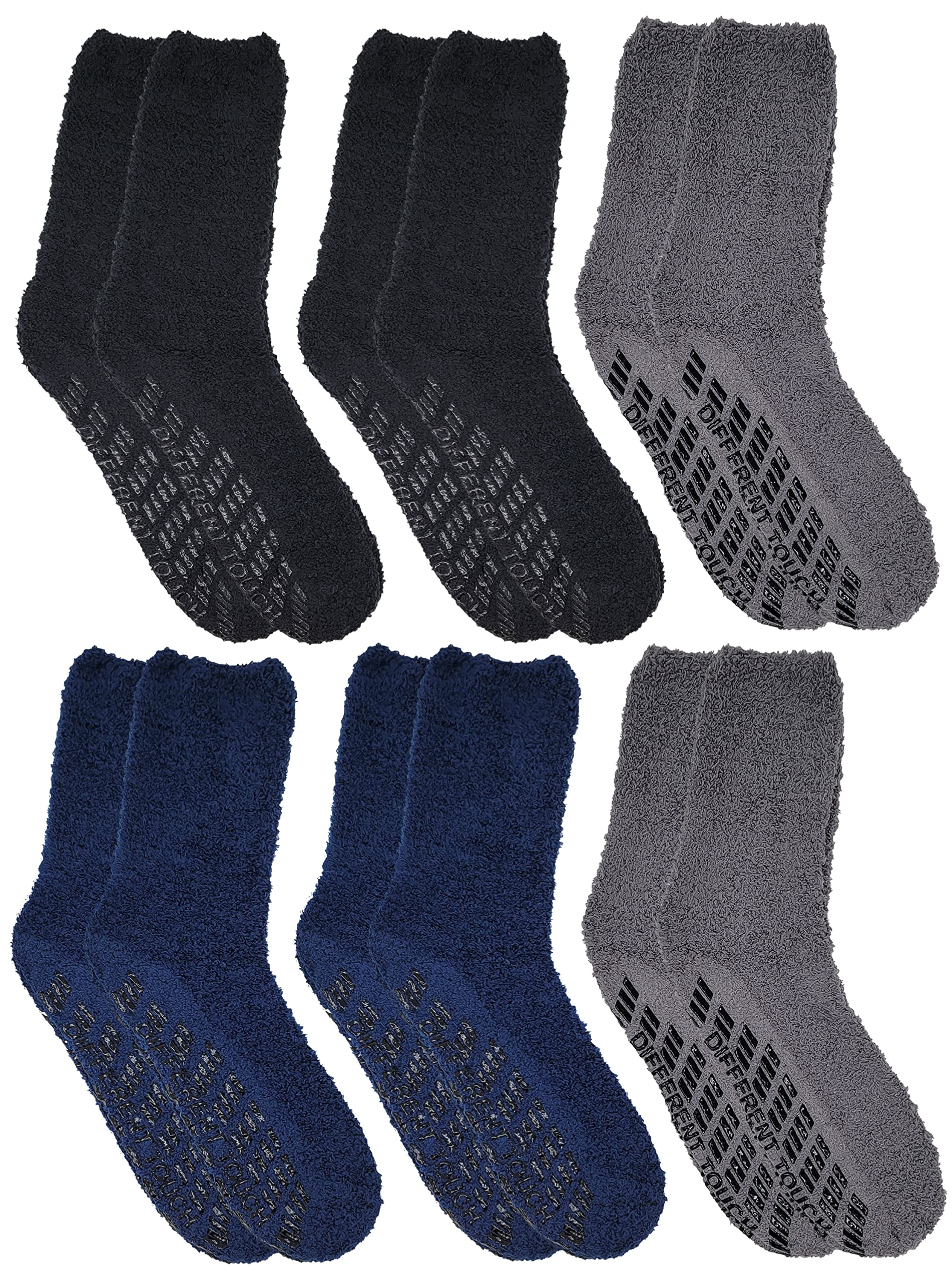 Different Touch 6 Pairs Men’s Women Soft Winter Cozy Fuzzy Slipper Socks, Soft Hospital Lounge Crew Socks