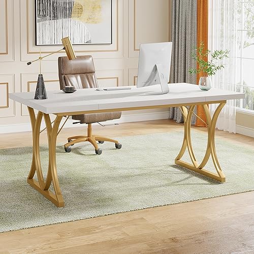 Tribesigns Escritorio ejecutivo de 63 pulgadas de largo x 31 pulgadas de ancho x 30 pulgadas de alto, moderno escritorio blanco para computadora de