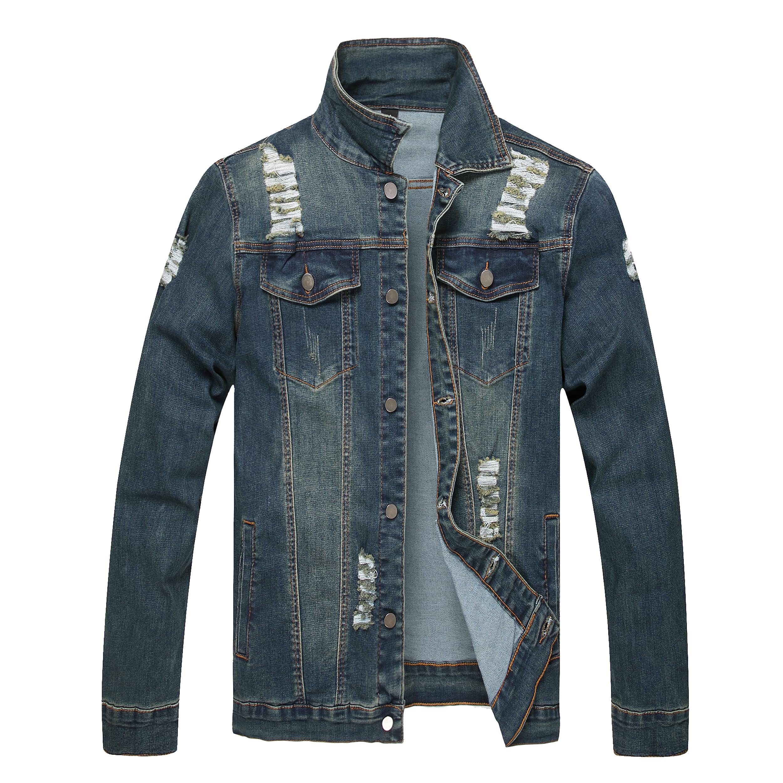 QIMYUM Jean Jacket For Men, Distressed Slim Denim Jacket