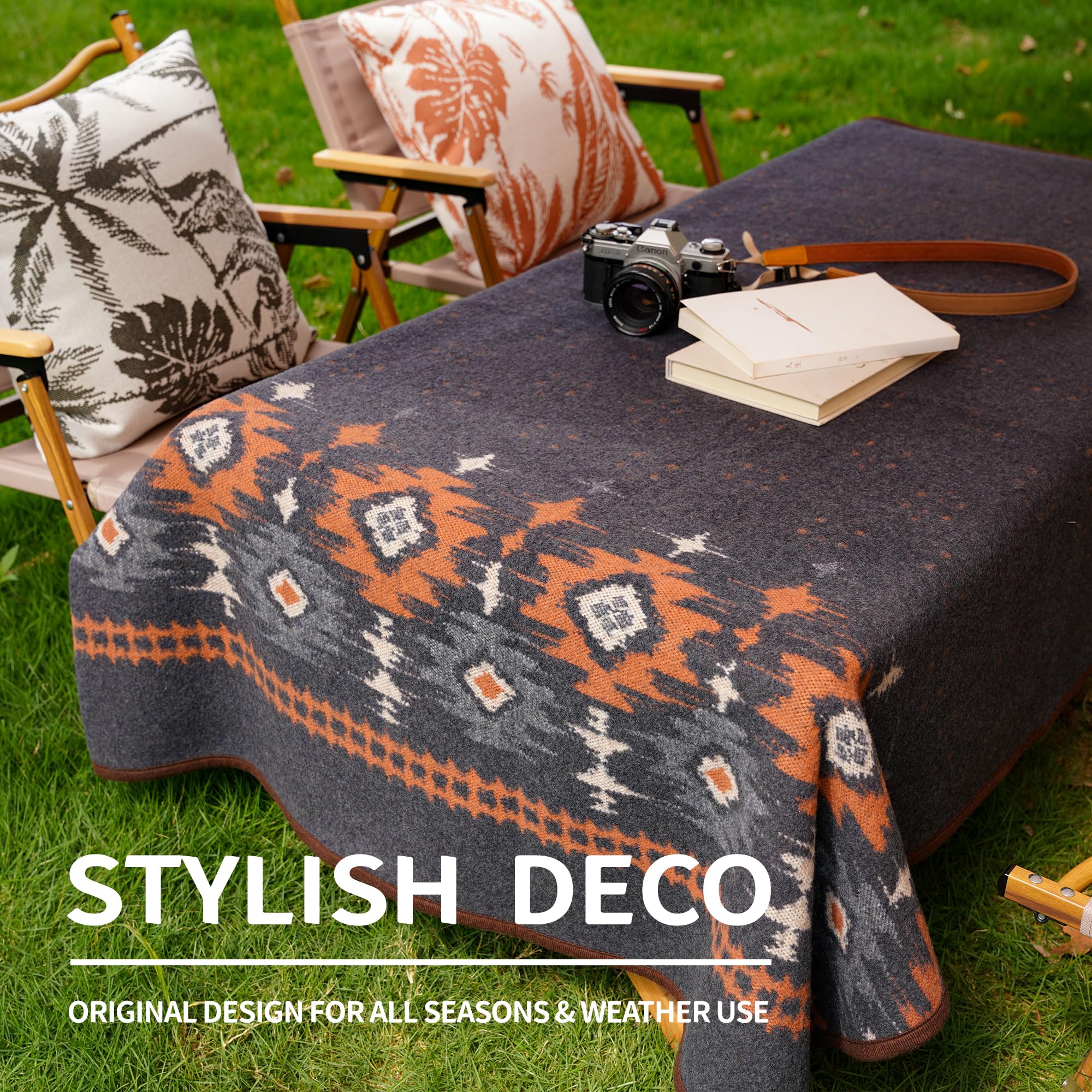 ACUSHLA Coperta da campeggio in lana merino, calda, spessa, lavabile, grande, 87 x 63 cm, ideale per campeggio all'aperto, tutte le stagioni, adatta a Myers, grigio