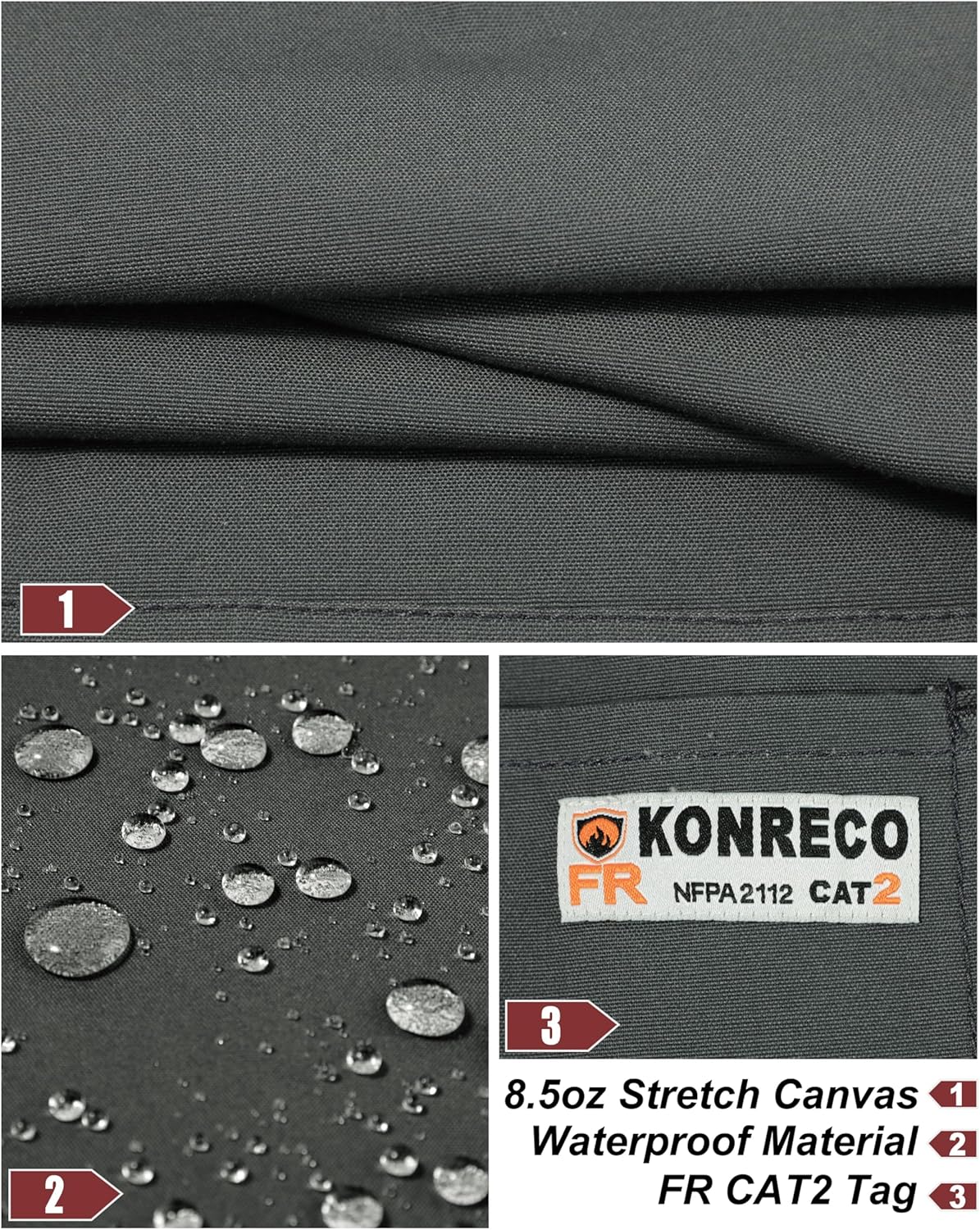 KONRECO FR Pants for Men Utility Cargo Pockets Flame Resistant Carpenter Jeans 8.5oz Stretch Soft Relaxed Fit NFPA2112 CAT2