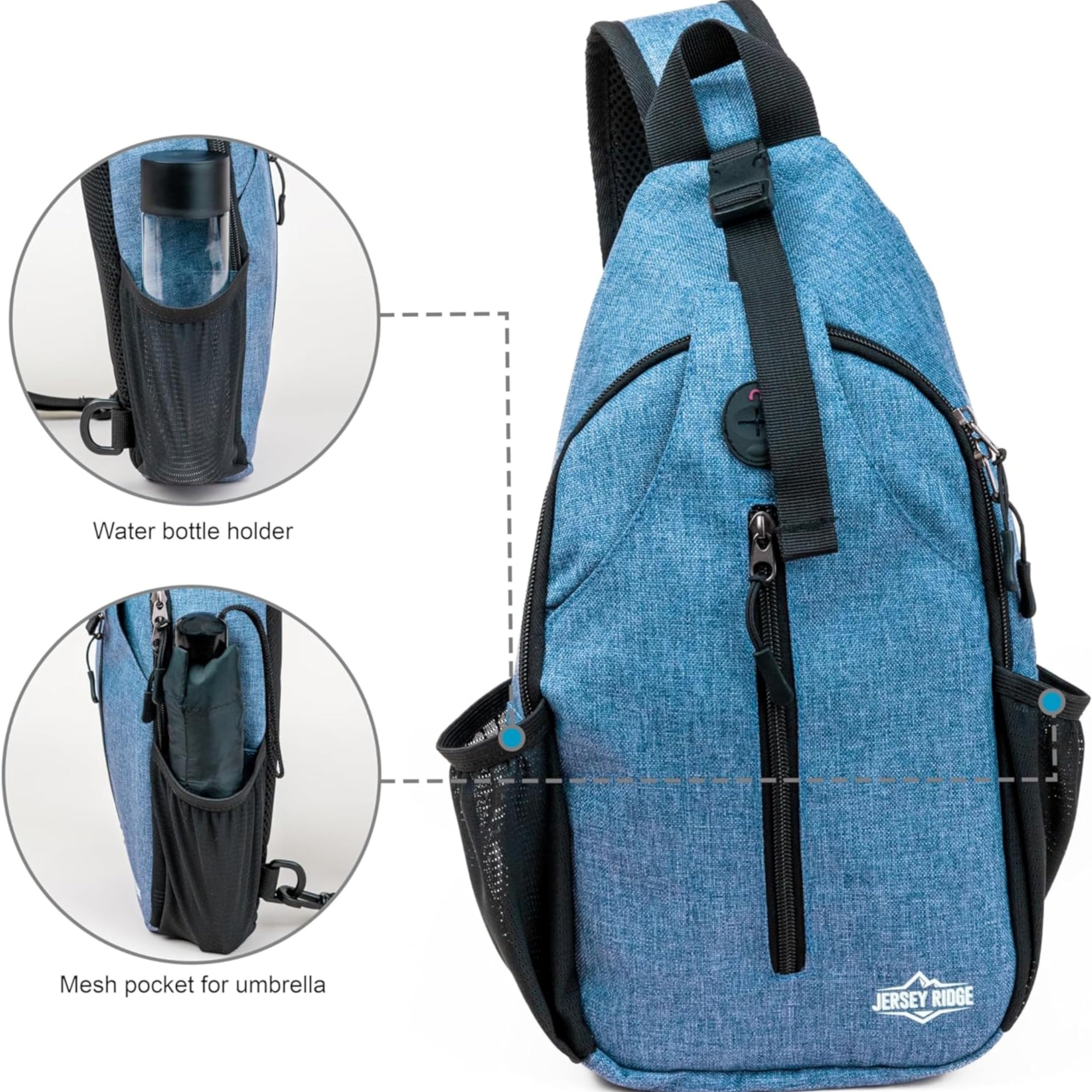 Bolso bandolera – Mochila antirrobo con correa ajustable para el pecho para viajes o senderismo, Azul 5