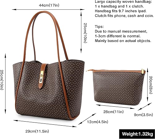 Miniatura 3 de Queenoris Tote Bag for Women, Top-handle Shoulder Handbag Large Capacity Purese Designer Retro Bag with Clutch