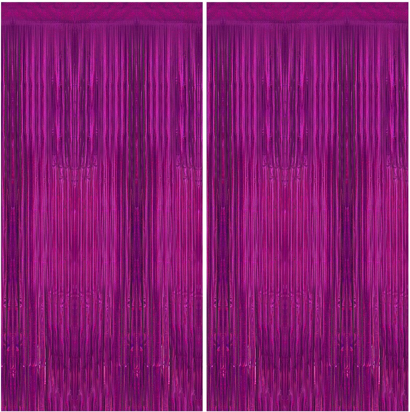 2 Pack 3.3 x 8.2 ft Tinsel Foil Fringe Curtain Backdrop, Upgraded Purple Glitter Metallic Streamers Backdrop Curtains for Birthday, Mermaid, Butterfly, Star, Space Galaxy Themed Party Decorations