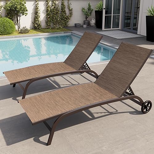 Crestlive Products Juego de 2 tumbonas para exteriores con ruedas, sillas de piscina con 5 posiciones ajustables para patio, junto a la piscina,