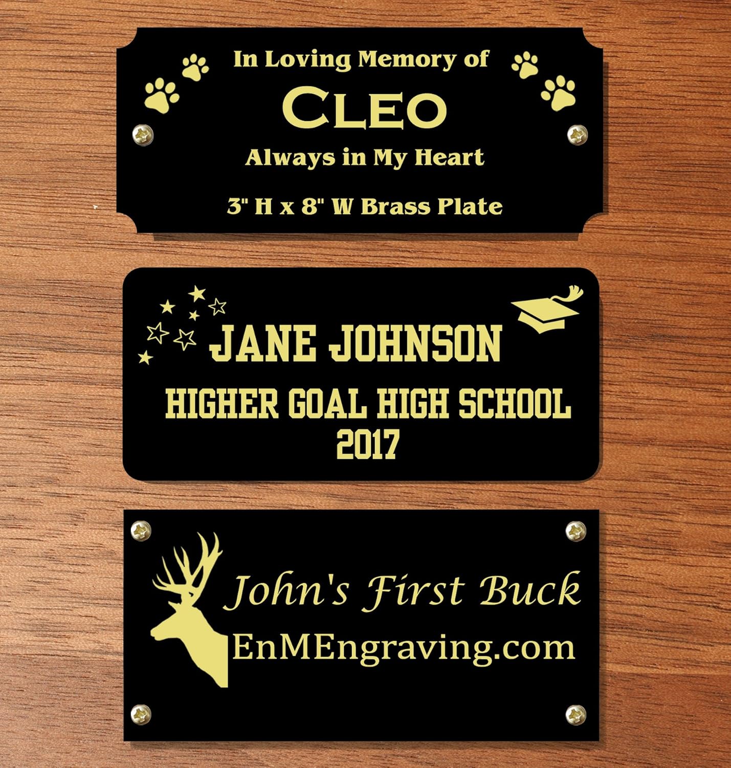 3" H x 8" W, Black Color Solid Brass Satin Name Plates, Personalized Custom Laser Engraved Nameplate Label Art Tag for Frames Notched Square or Round Corners, Made to Order, Made in USA