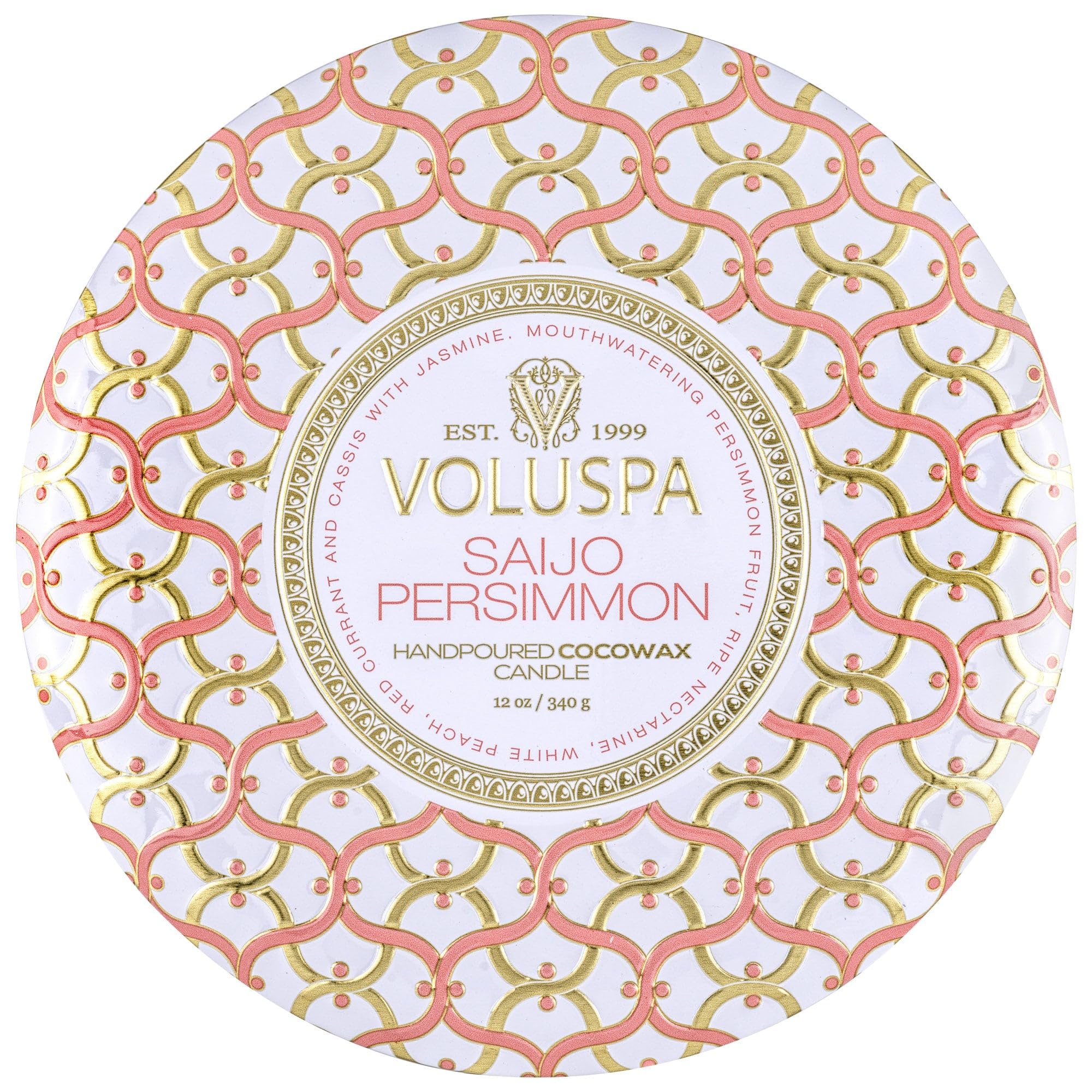 Voluspa Saijo Persimmon, 3 Wick Tin Candle, 12oz, 40 Hour Burn Time, Coconut Wax Candle for The Home