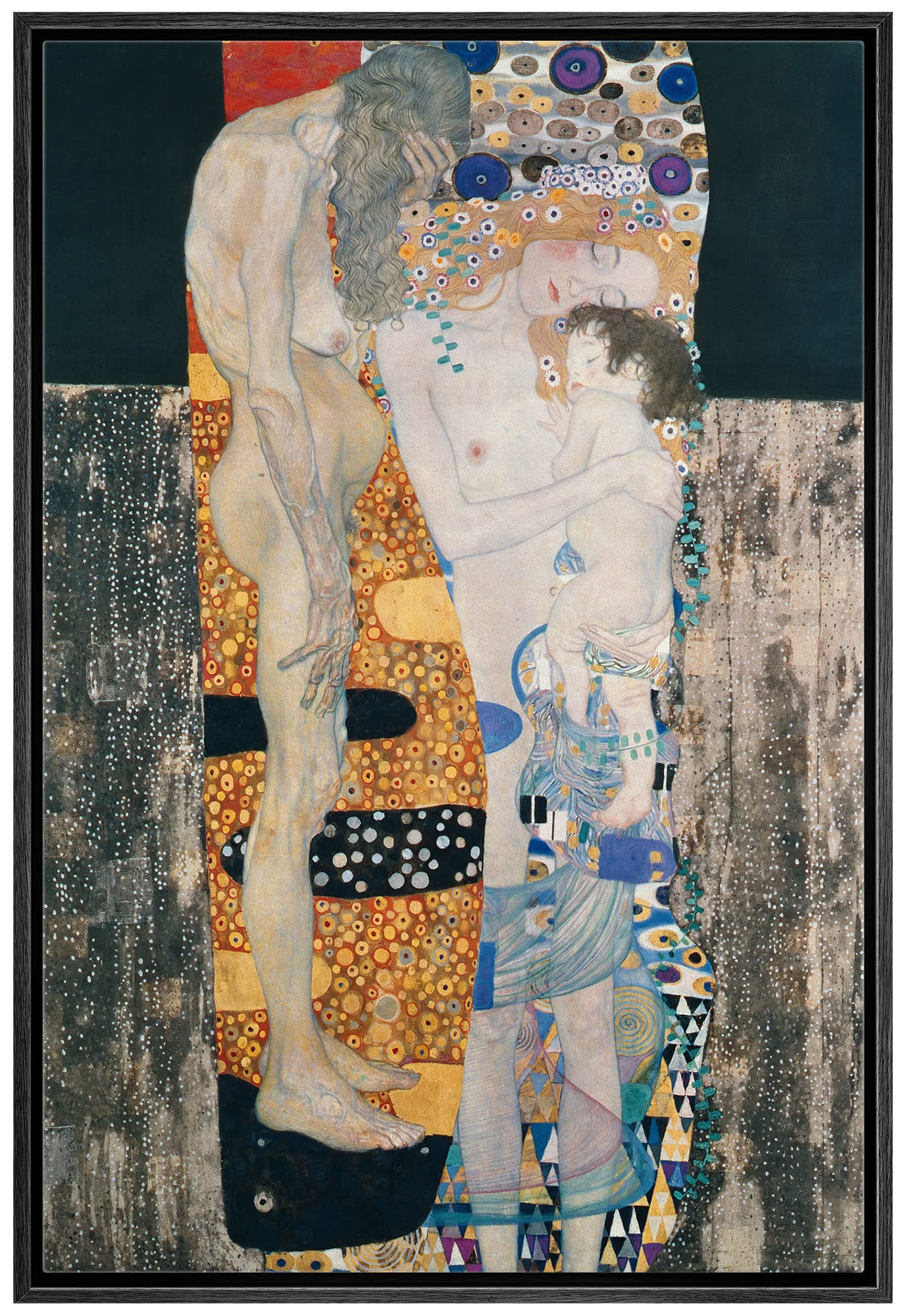 wall26 Framed Canvas Print Wall Art Three Ages of Woman 1905 Gustav Klimt Classic Illustrations Fine Art Decorative
