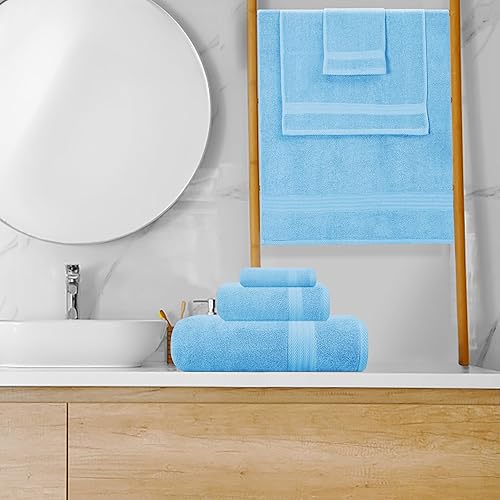 Miniatura 4 de GLAMBURG - Juego de 8 toallas 100% algodón puro, incluye 2 toallas extragrandes de 27 x 54 pulgadas, 2 toallas de mano de 16 x 28 pulgadas y 4