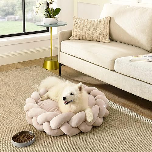 Miniatura 4 de Sam's Pets Ivy - Cama para perro de 27 pulgadas, color beige, diseño trenzado, ortopédico, agarre antideslizante, tela suave, extraíblelavable