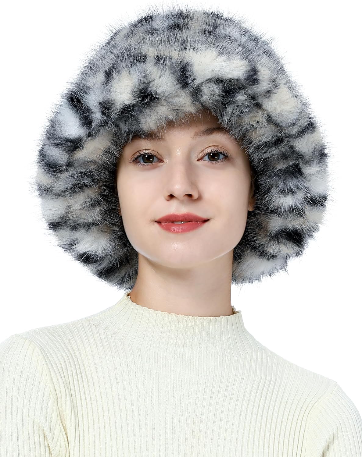 Women's Winter Faux Fur Bucket Hat Fluffy Warm Ladie's Plush Leopard Printed Fisherman Cap - Image 6