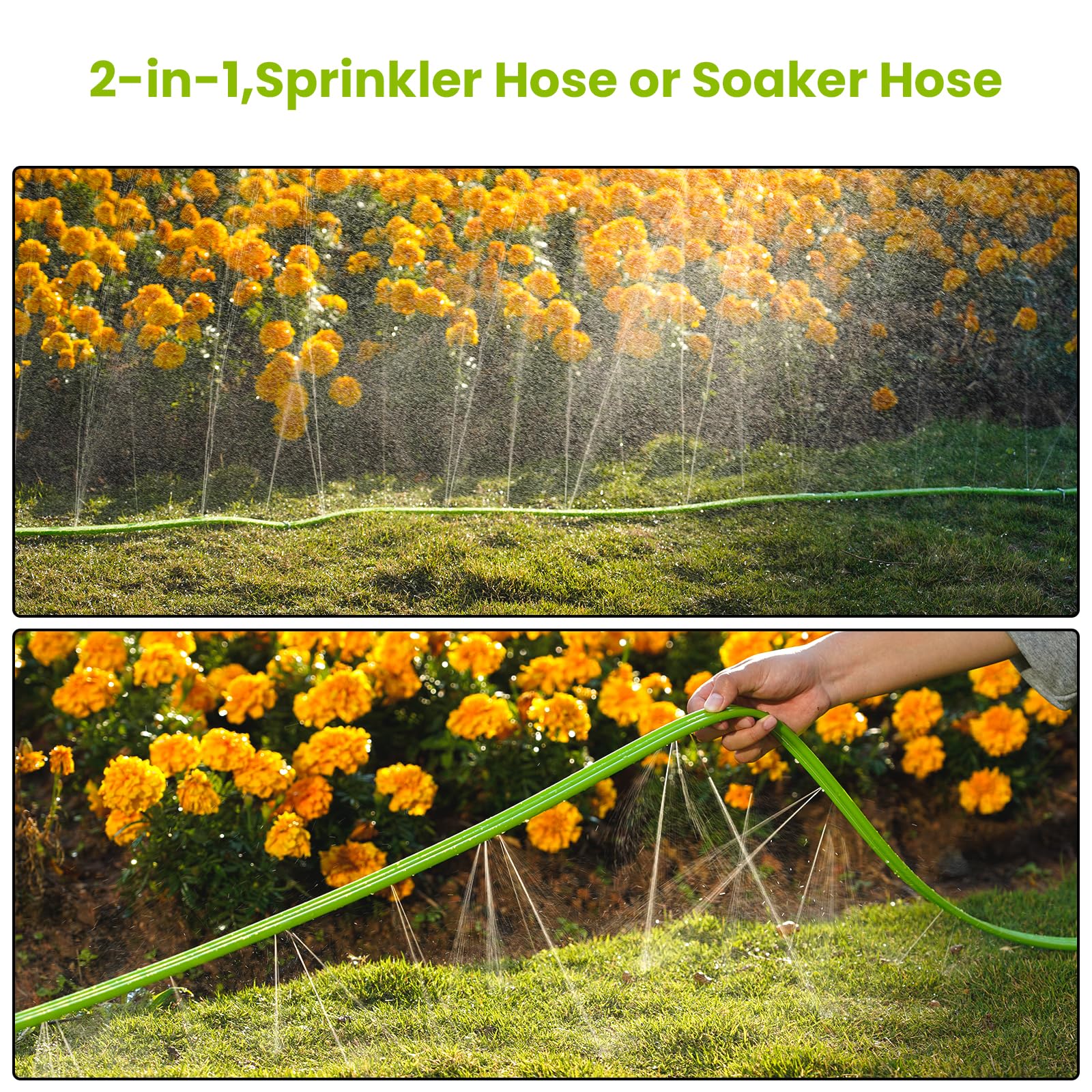 Sprinklerschlauch mit Löchern, Gartenbewässerungsschlauch mit Heringen, Tropfschlauch-Sprinkler, effizientes Wassersparen für Rasen, Garten und Hof, auslaufsicher