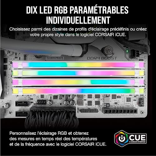 Corsair Vengeance RGB Pro DDR4 RAM 16Go (2x8Go) DDR4 Jusqu'à 3200MHz – Blanc (CMW16GX4M2C3200C16W) - 3