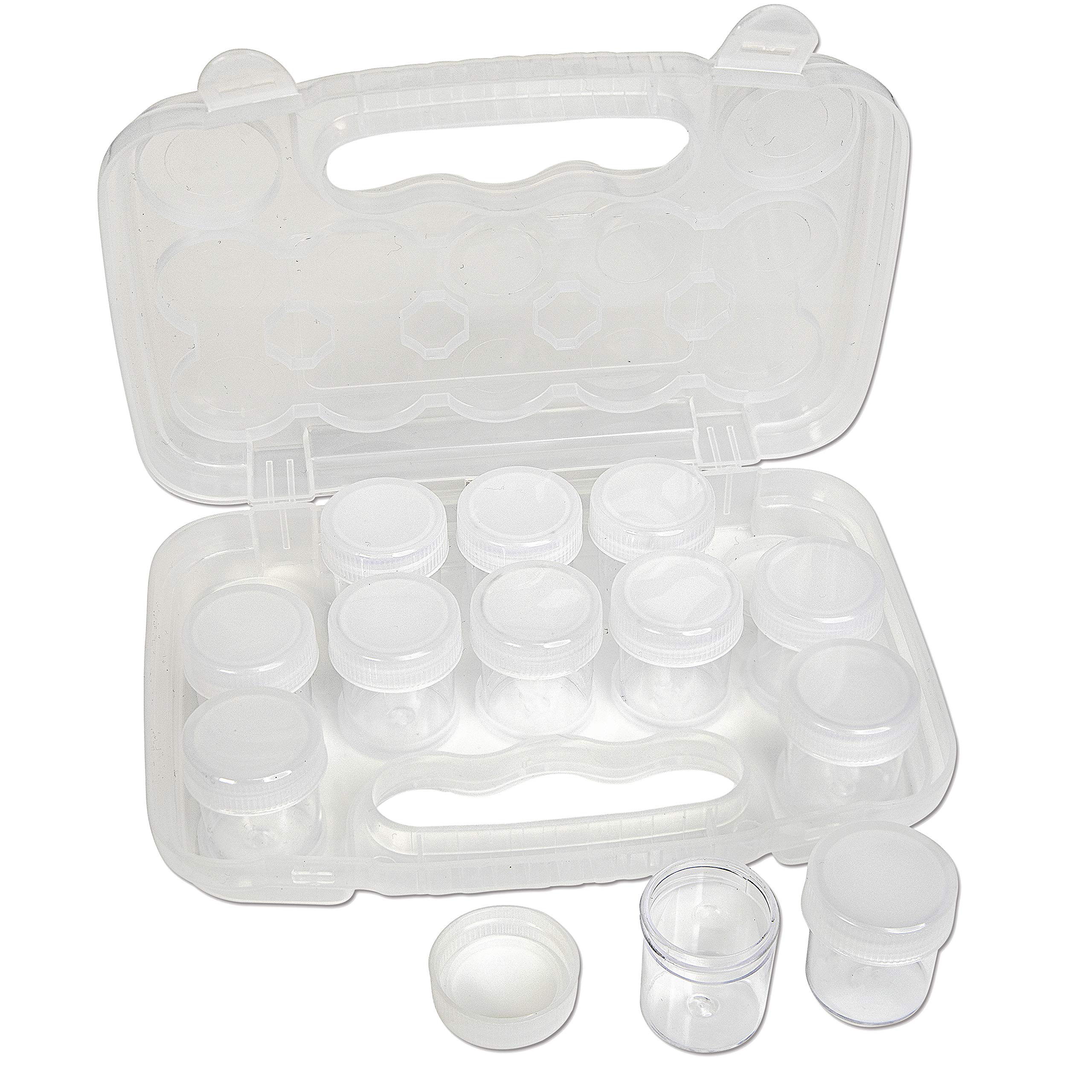 The Beadsmith Persönlichkeit Case - Transparente Aufbewahrungsbox Organizer Box 20,3 x 21,6 x 4,4 cm - Enthält 12 kleine Behälter mit Deckel - 3,8 x 3,8 cm, geformter Koffer mit integriertem Griff
