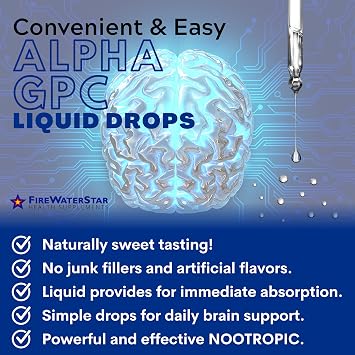 FWS Alpha GPC, 300 mg Liquid Alpha GPC Choline, Organic, Non-GMO, Fast Acting Nootropic Brain Supplement for Memory and Focus, Supports Healthy Brain Function for Mental Clarity
