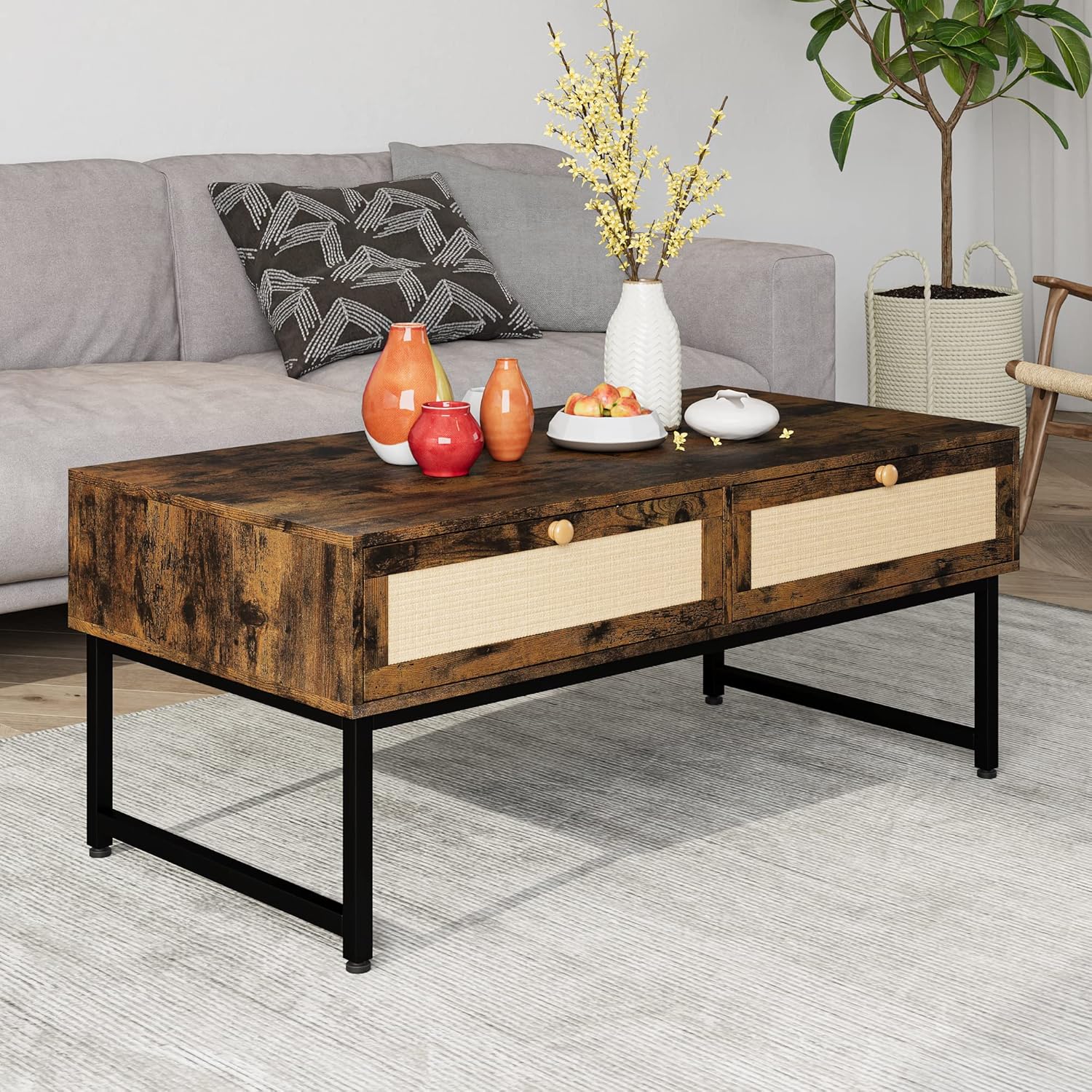 5-Piece Retro Dining Set, Rectangular Wooden Kitchen Table Set