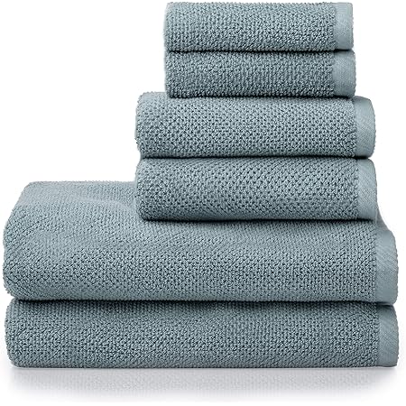 Welhome Franklin Premium 100% Cotton 6 Piece Towel Set | Dusty Blue | Popcorn Textured | Highly Absorbent | Durable | Low Lint | Hotel & Spa Bathroom Towels | 600 GSM | 2 Bath 2 Hand 2 Wash Towels