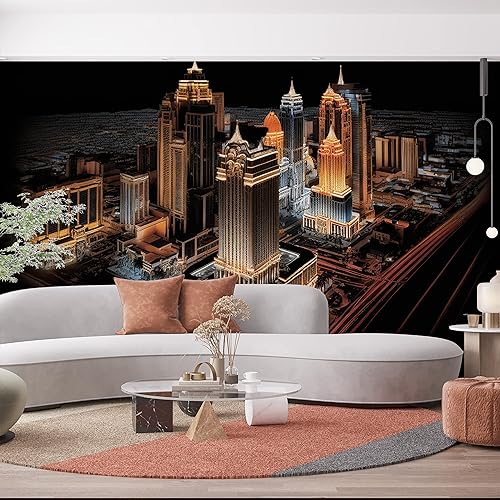 Miniatura 5 de Papel pintado de rascacielos de Las Vegas, vista nocturna, gran ciudad, paisaje de gran ciudad, arte mural de pared grande para dormitorio, oficina,