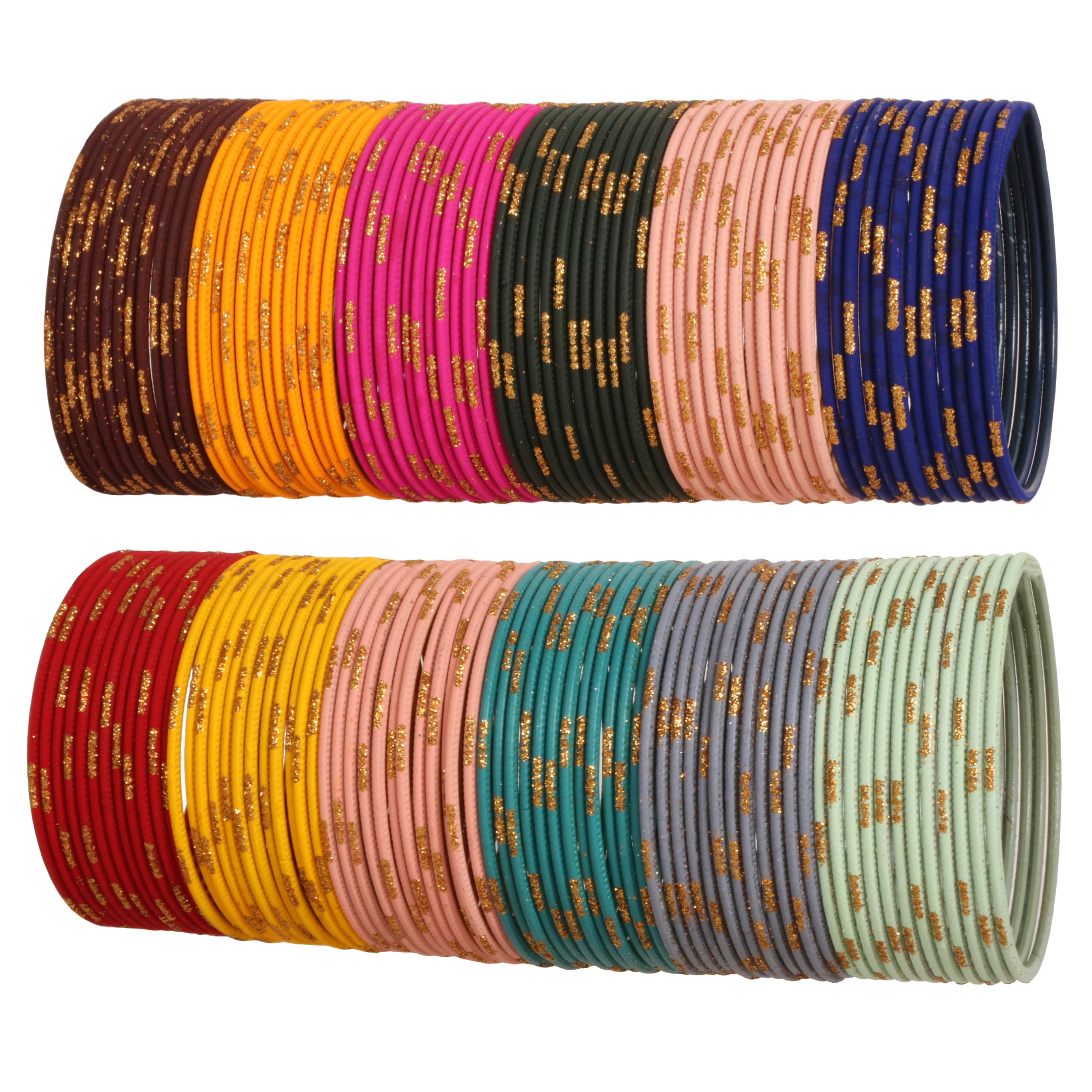 Touchstone Set 144 Bracciali Rigidi Indiani Colorati Con Scaglie Dorate – Misura 6 Cm – Regalo Donne - 2