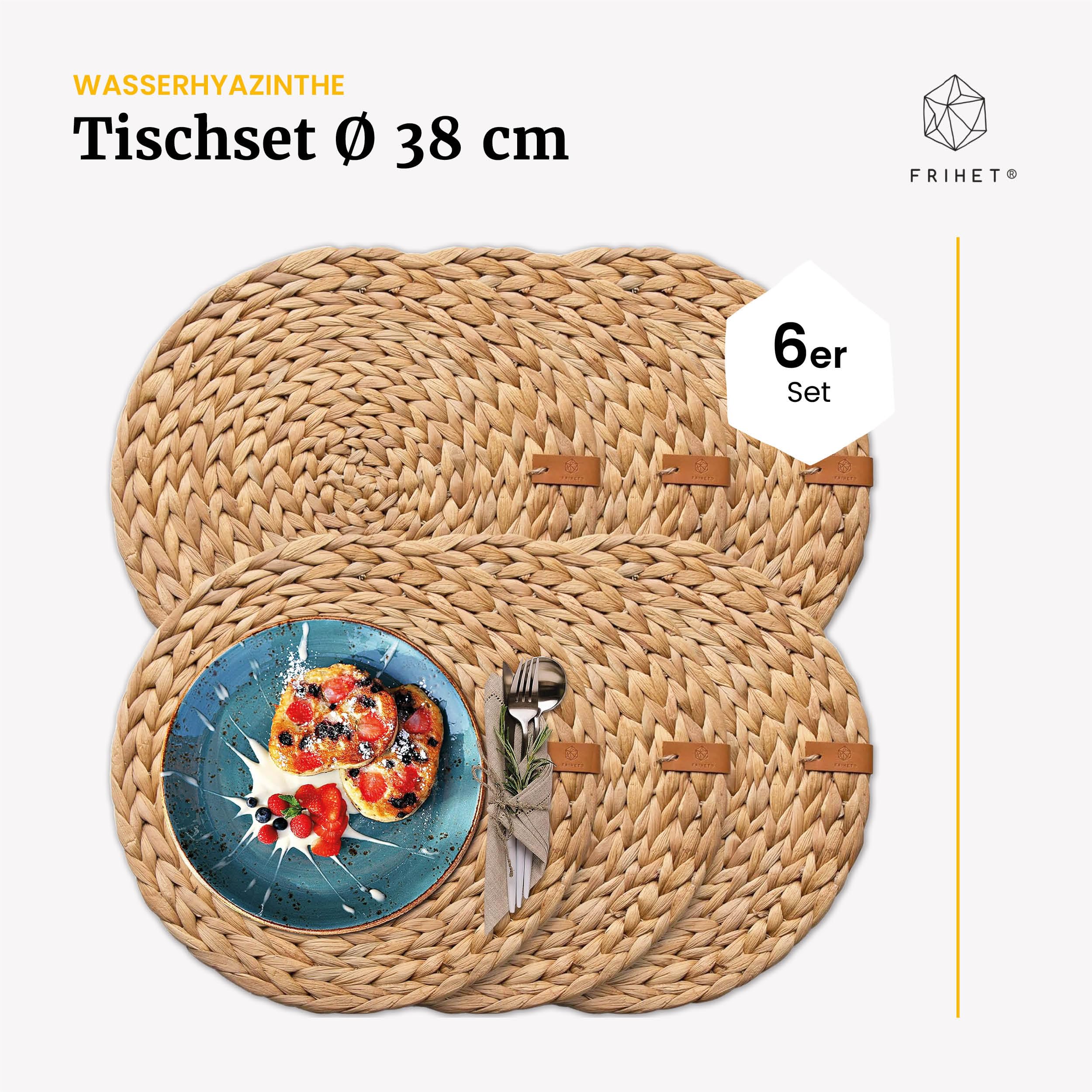 FRIHET® Tischset Oslo Set Rund Wasserhyazinthe Natur - (6, 38cm)
